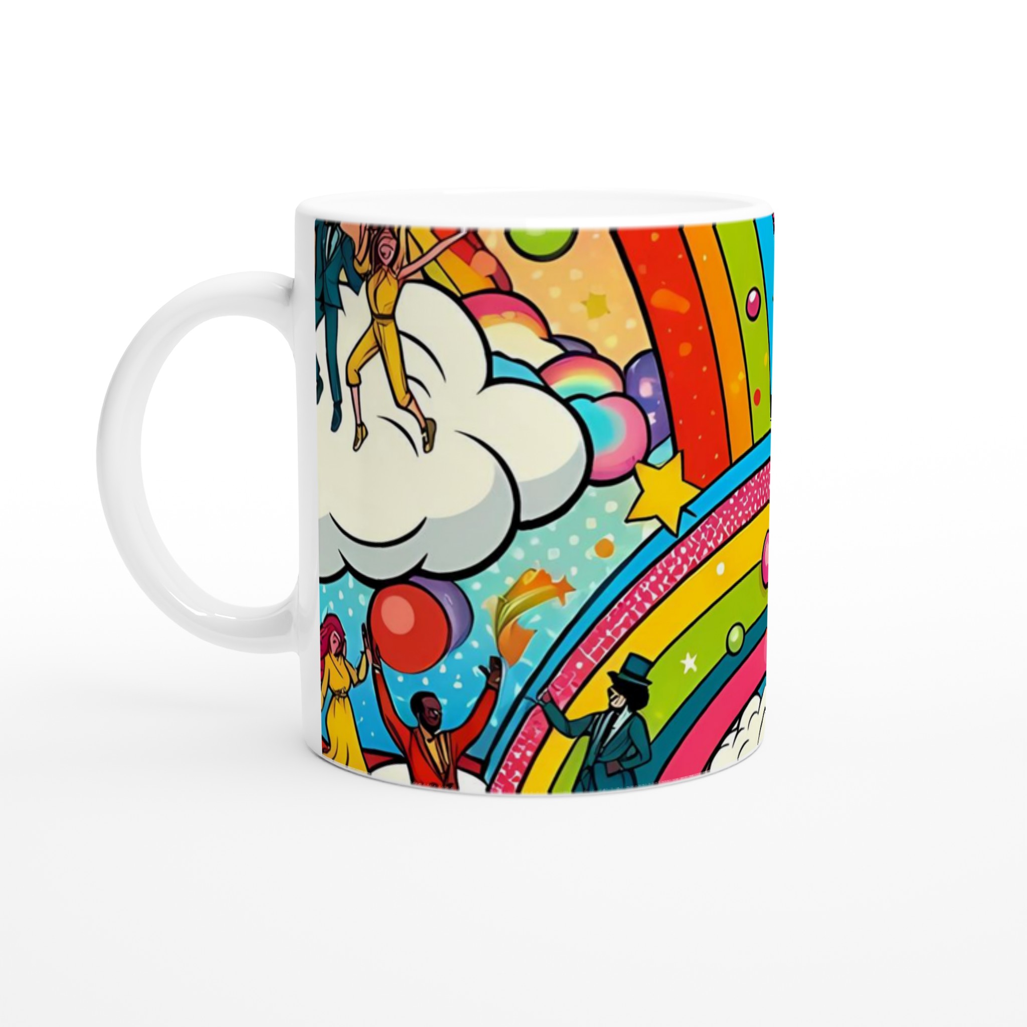 Färgstark 11oz keramisk mugg med lekfulla regnbågs- och dansmotiv i flera keramiska färger 1 546440c3-c1b7-45e7-a6e7-e1b14be4f7ce