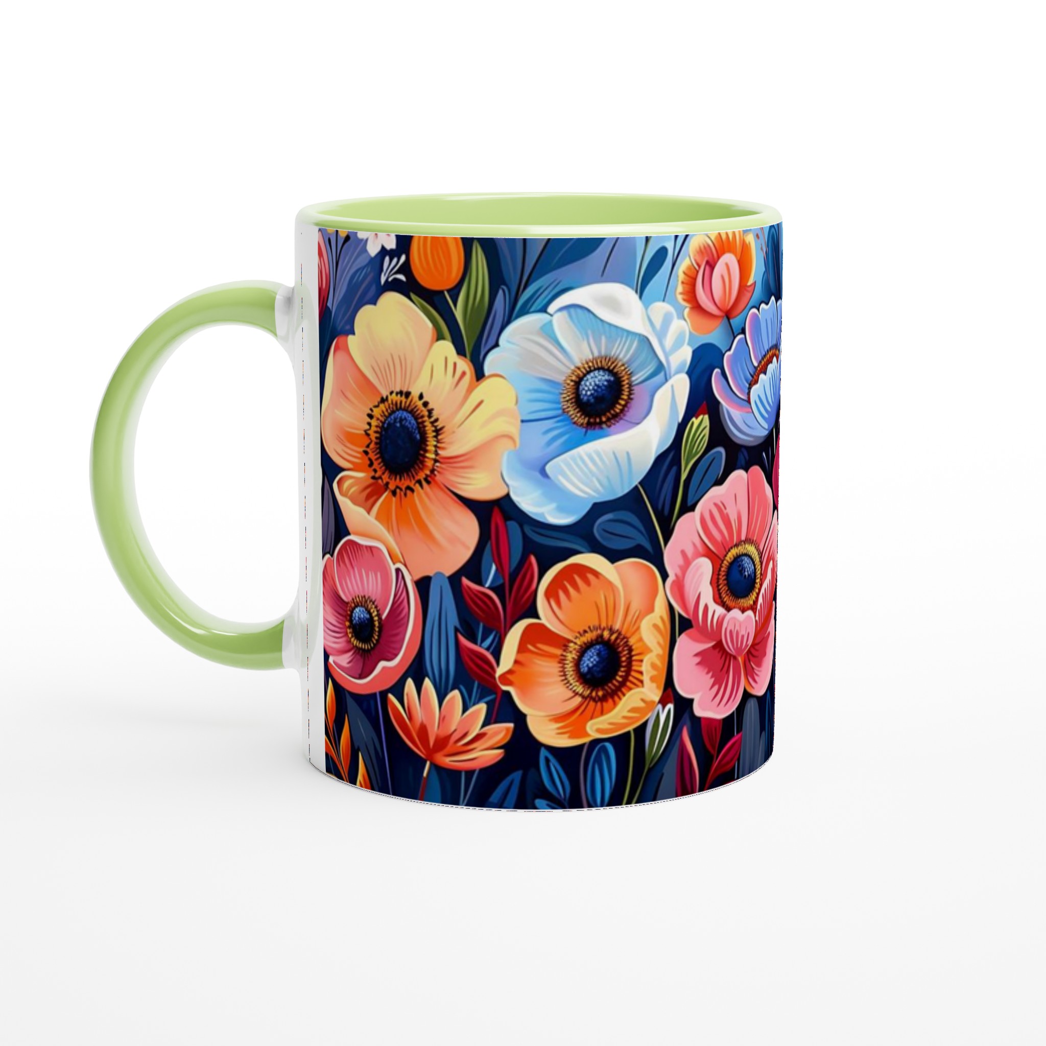 Färgsprakande Blomstermugg – 11 oz Keramisk Mugg för Kaffe & Te i Sju Levande Färger 7 546a71e1-aa3e-4fdb-a52a-d582e06a9b94