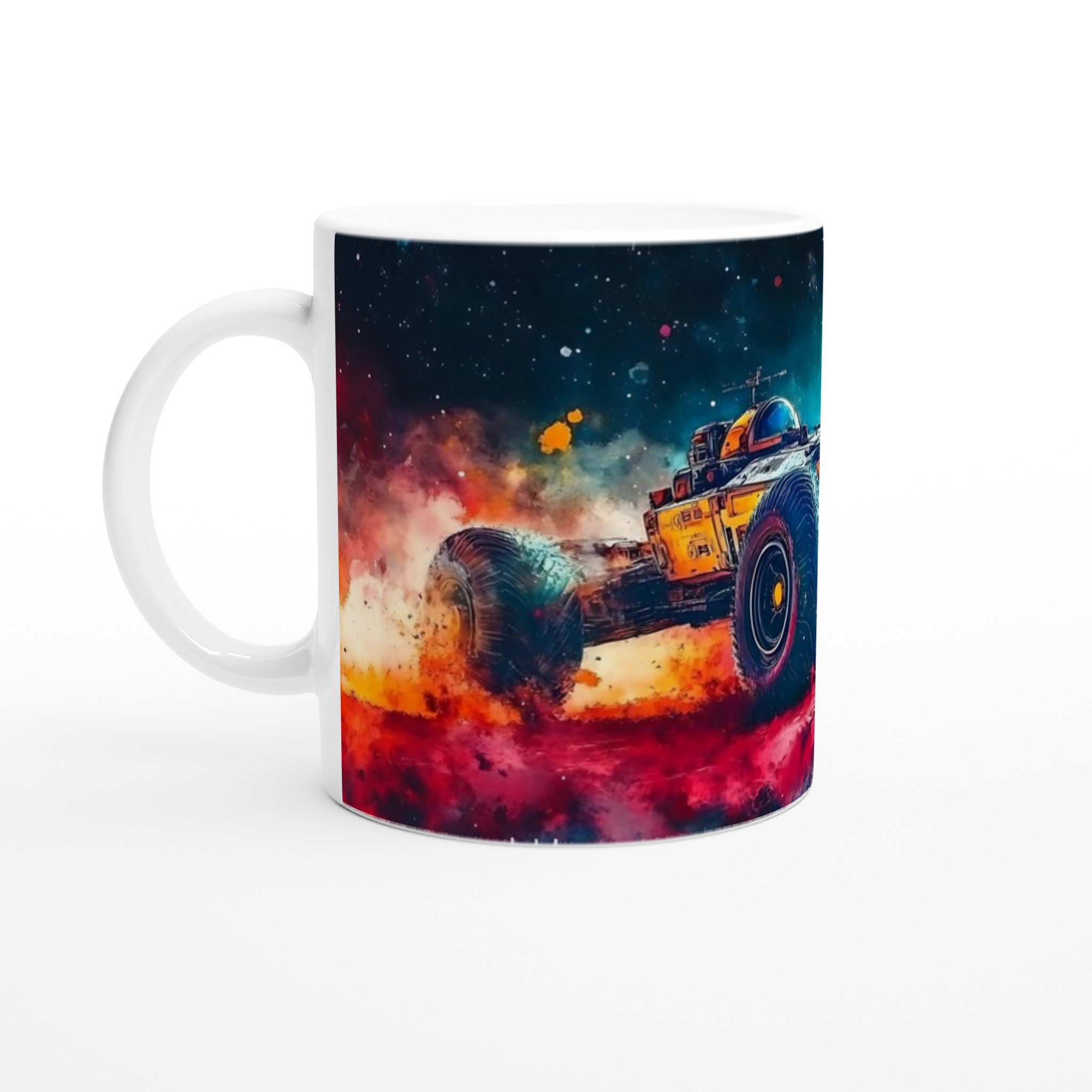 Vit 11oz keramisk mugg med explosiv futuristisk bildesign i livfulla färger 1 54702c2e-d20b-4a5b-a644-c6d7f6ec5a54