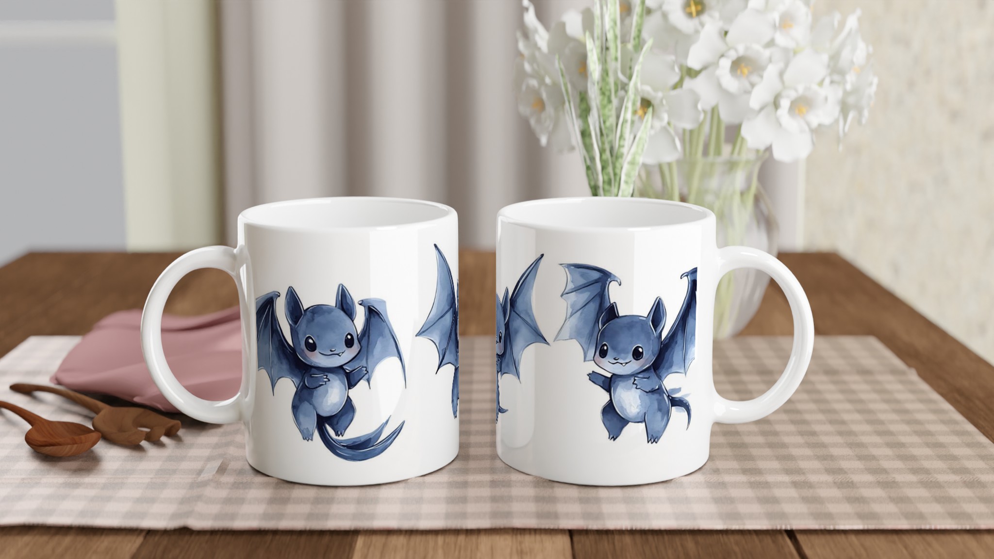 Söta Vattenfärgsfladdermöss Mugg – Charmig Keramisk Kaffemugg i Valfri Färg, 11 oz 10 54c0c979-a974-4766-8650-94c996d49388