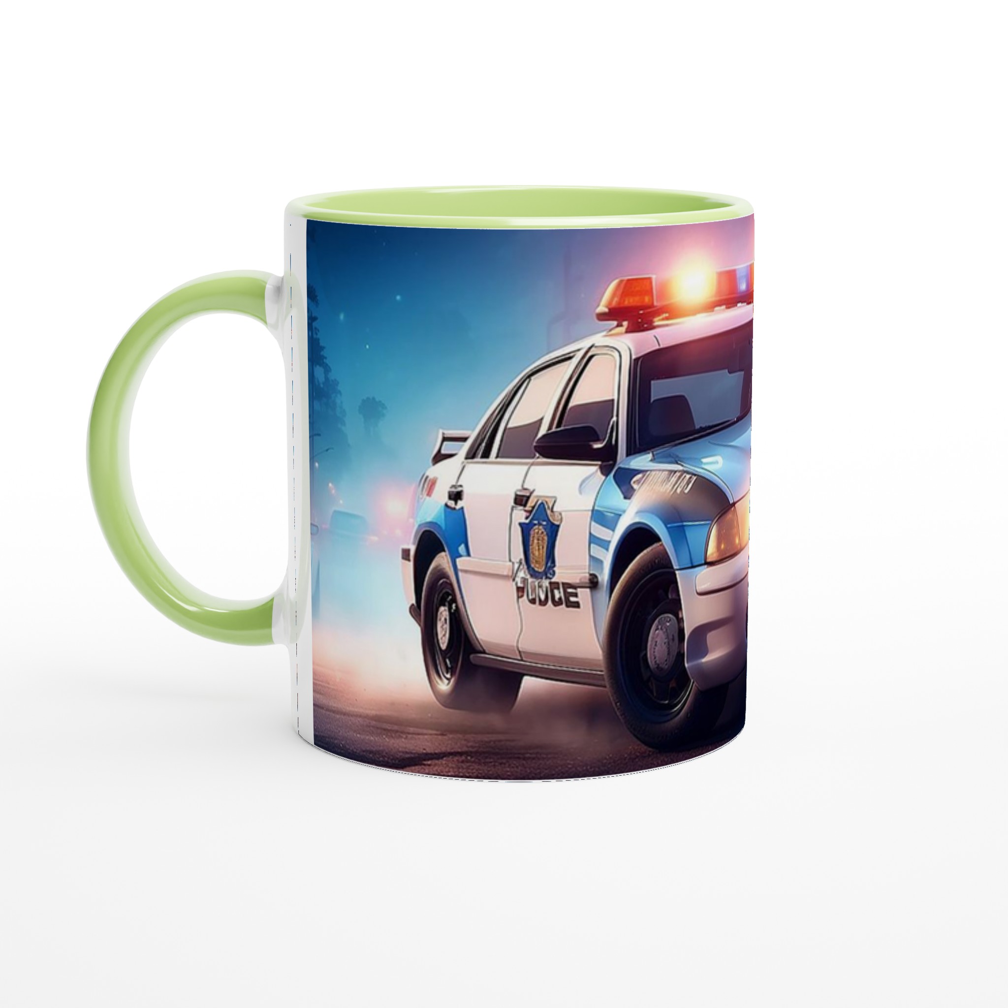 Vit 11oz keramisk mugg med dramatisk polisbil-design i sju färgstarka keramiska nyanser 7 54cc7d5d-c05e-42ff-9572-9855995537d0