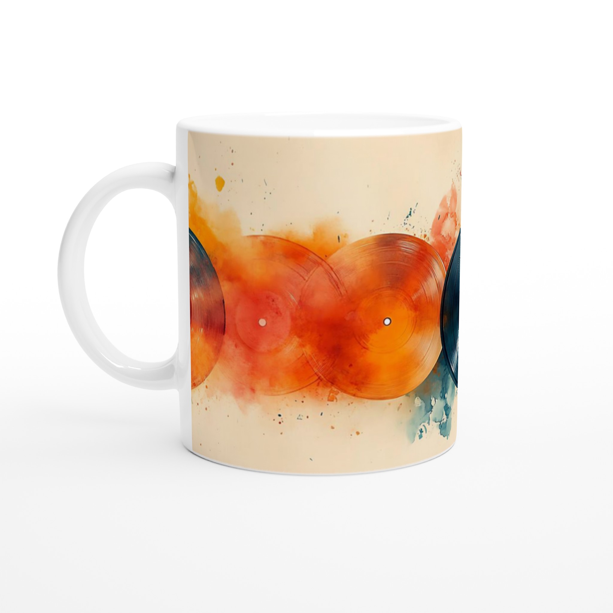 Vit 11oz keramisk mugg med färgstarka vinylskivor – välj din favoritfärg för en unik kaffestund 1 55345451-69c6-4950-b647-442b3896c8b8