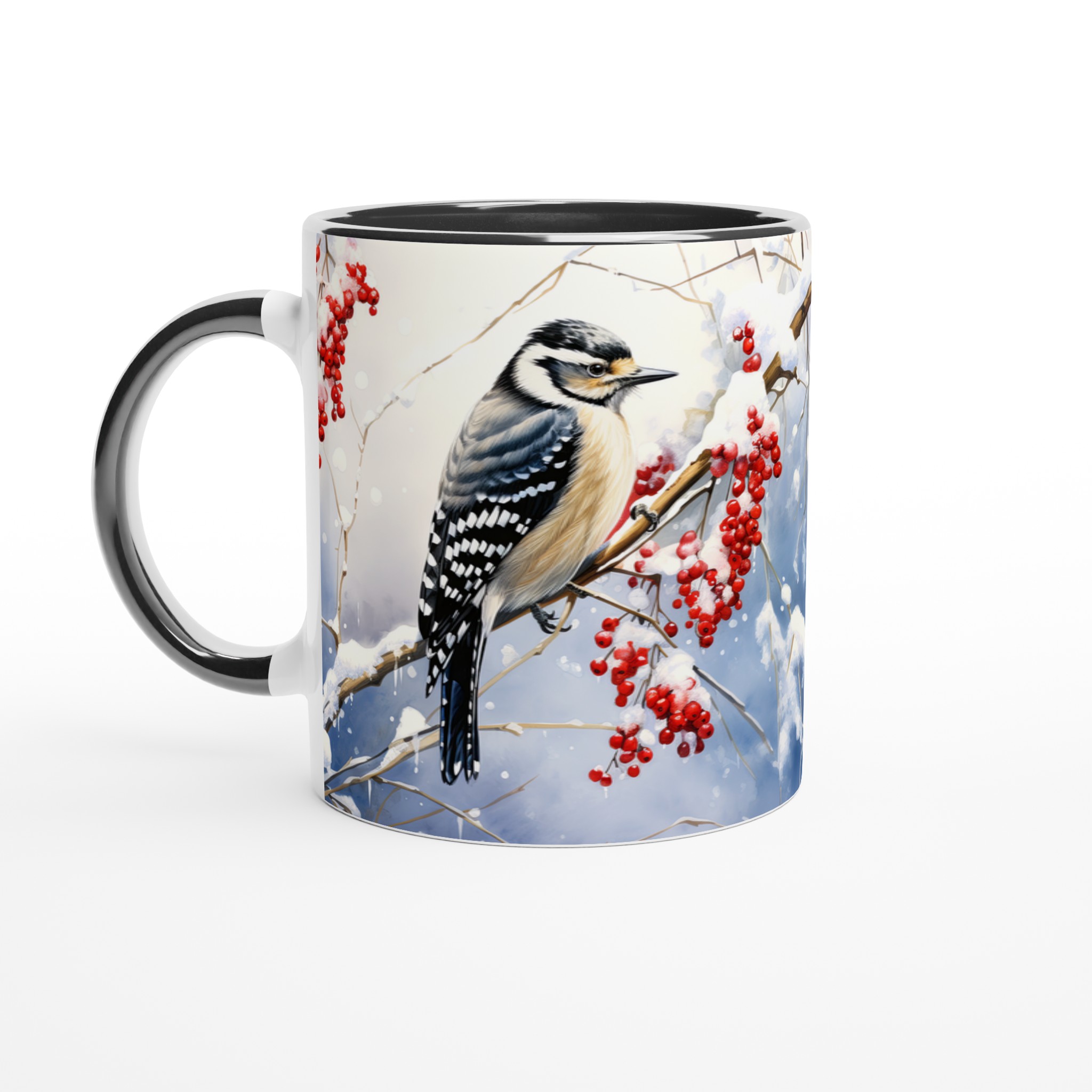 Vit 11oz keramisk mugg med vinterfågelmotiv – välj bland sju livfulla keramikkulörer 4 555449fa-70bf-47d7-bff8-8df5528a3139