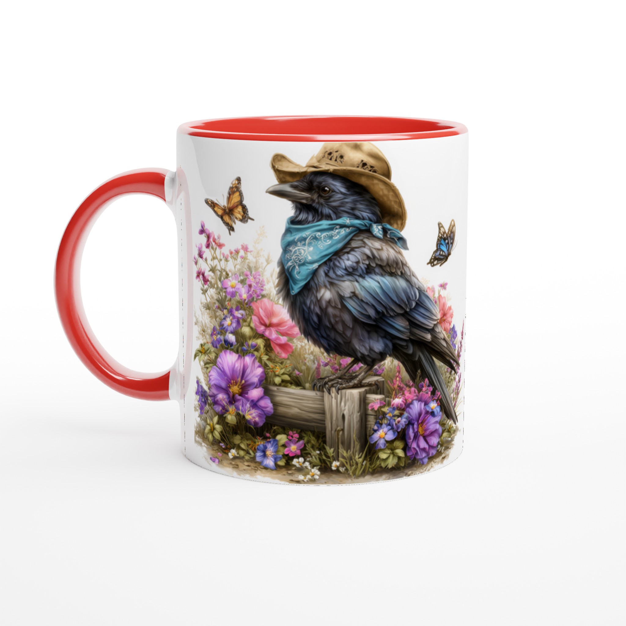 Vit 11oz keramisk mugg med charmig korp i hatt och blomsterprakt – välj din favoritfärg 6 55af0459-9e0e-4a79-a237-fe9d010b437c