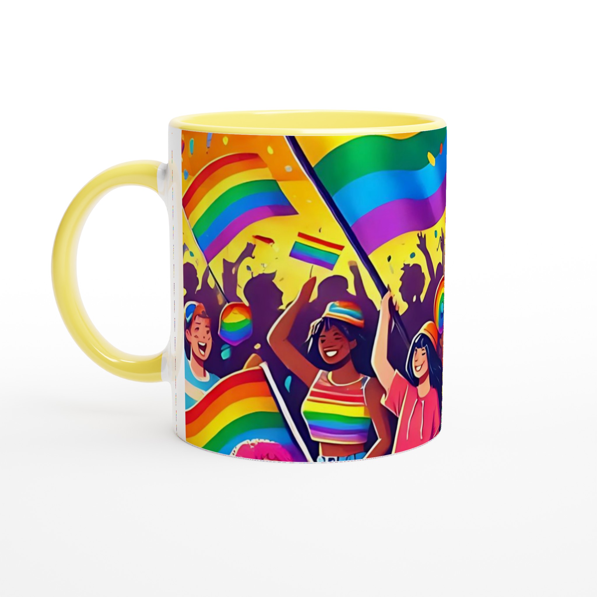 Vit 11oz keramisk mugg med färgstarka Pride- och regnbågsmotiv i ditt val av sju levande färger 3 55af81fc-eabb-45ec-a4cc-3bb54584b980