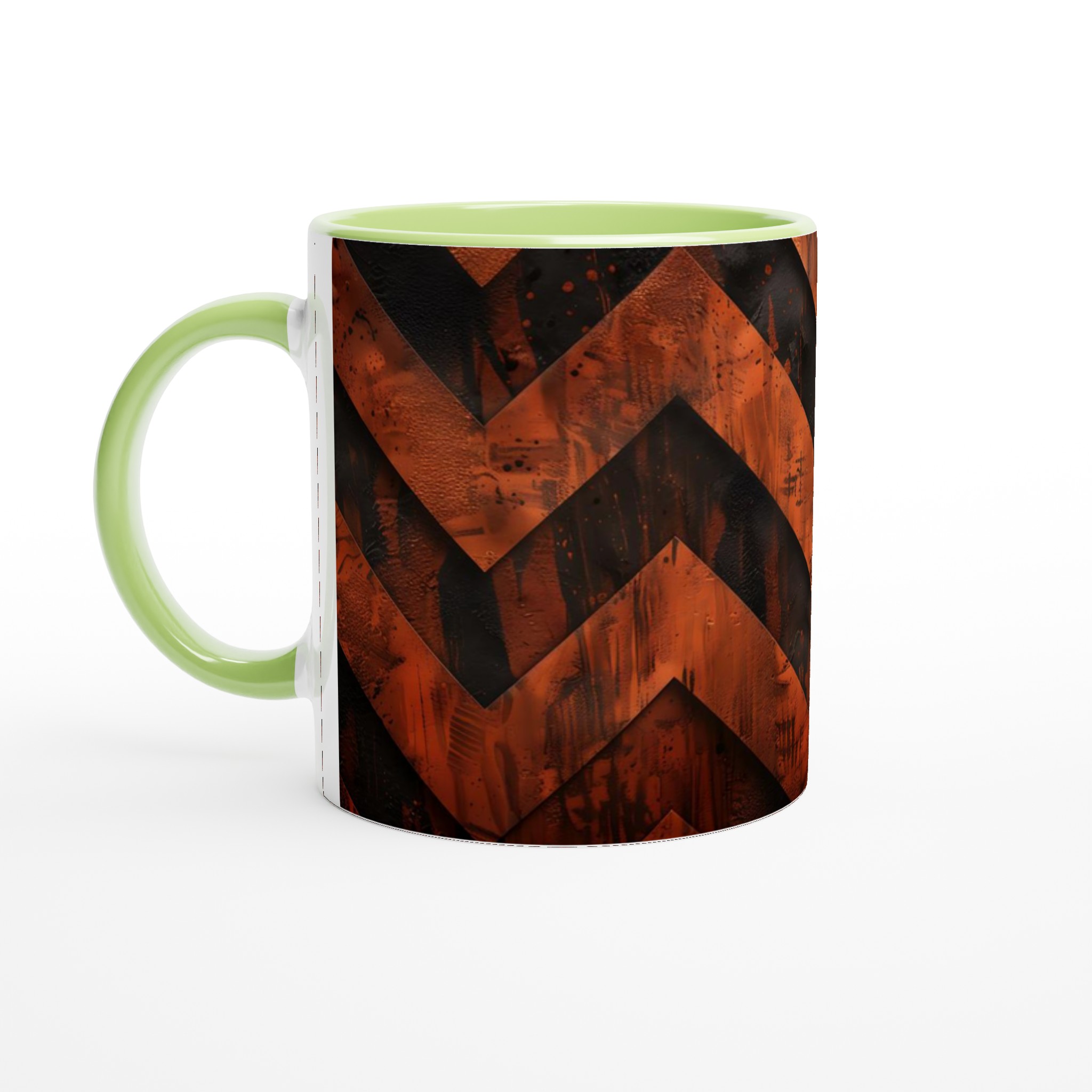Vit 11oz keramisk mugg med djärv orange och svart zigzag-design – välj bland sju färgstarka keramiska nyanser 7 55c5940e-df4c-4017-b192-ed6c8c6f4c0d
