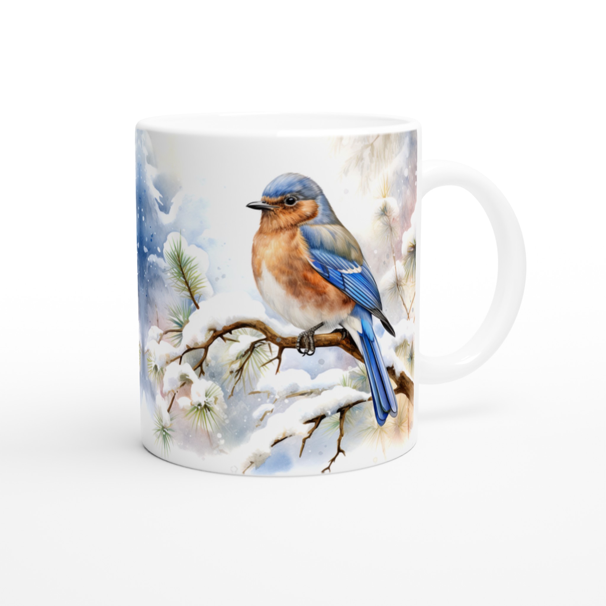 Vinterfågel Keramikmugg - Blåfågel på Snöig Gren, 11 oz Premium Designmugg i Väljbar Färg 9 55d222d5-242d-4d80-9dd1-edc134f0bb37