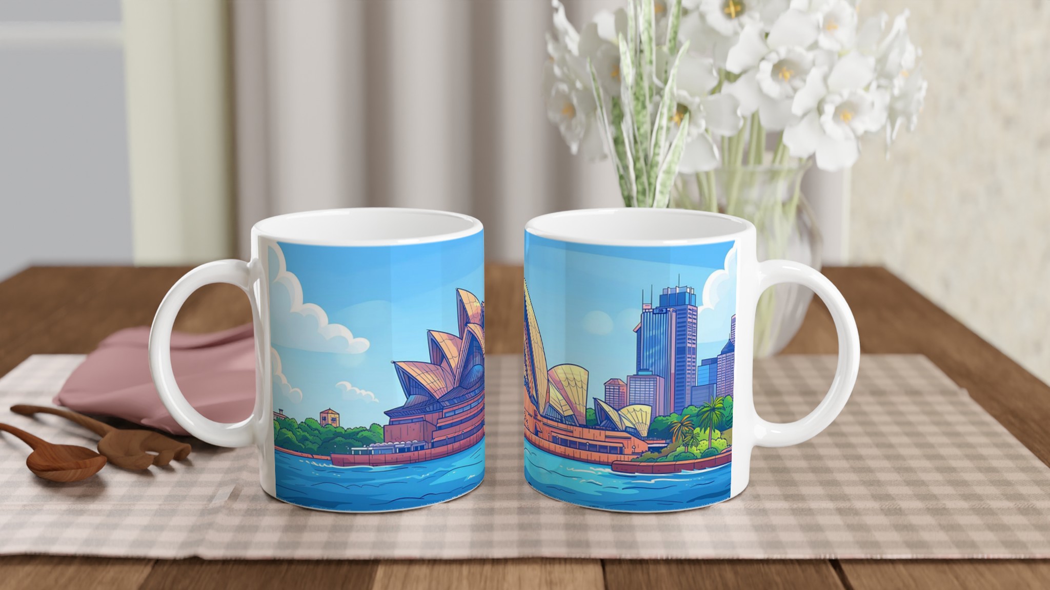 Sydney Opera House Cartoon Mugg – Levande Stadsbild i Klarblåtoner, Välj Din Favoritfärg! 10 561b6140-3726-4cf7-b0f2-53b7d54268c5