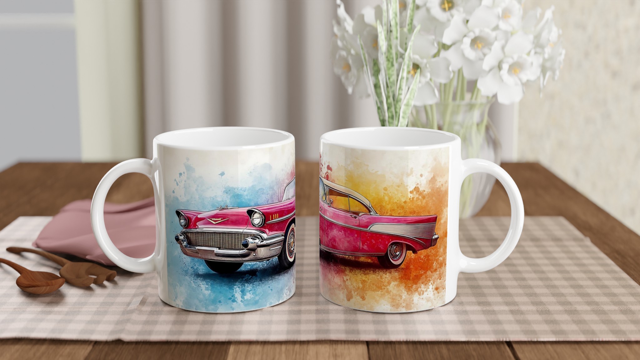 Klassisk 50-tals Bil Akvarellmugg – Nostalgisk Design i Ditt Val av Färg 10 5647da2a-fca2-45fd-8498-c454143346f1