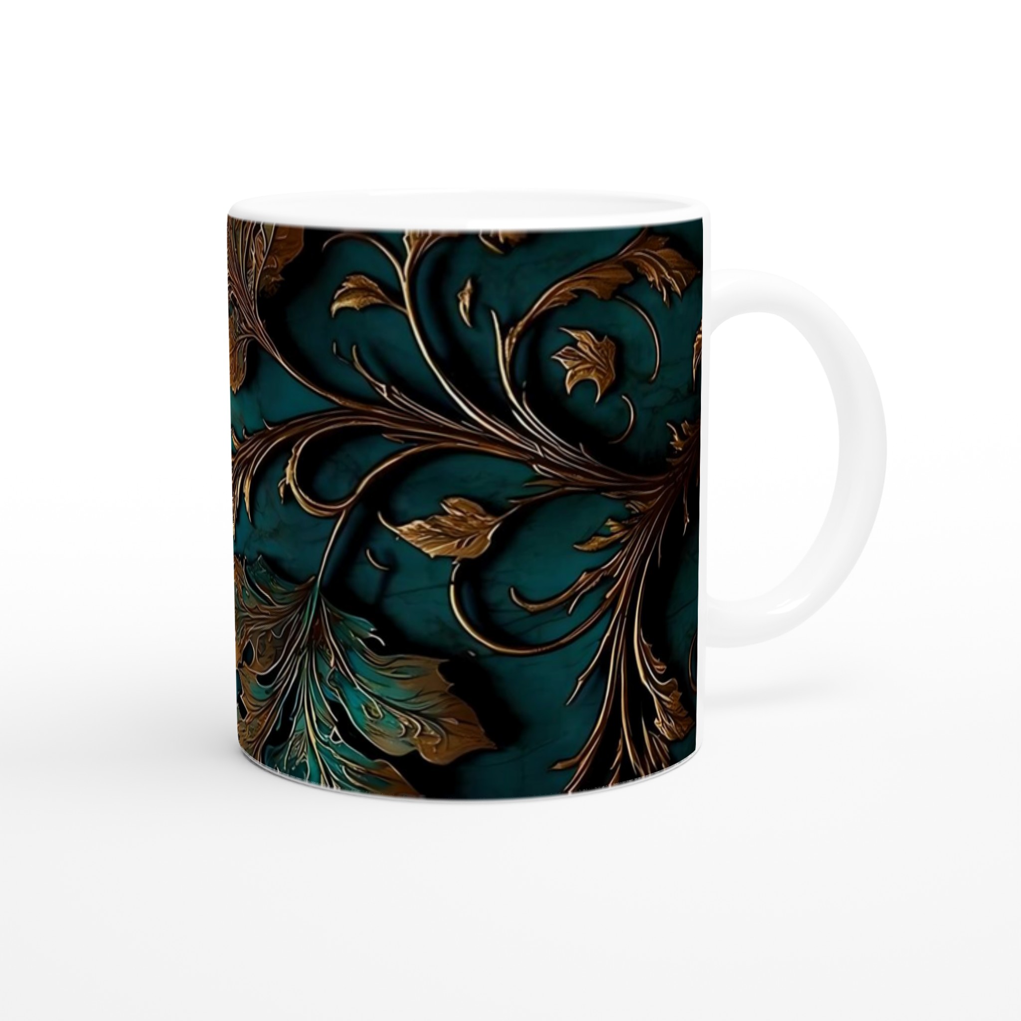 Vit 11oz Keramisk Mugg med Eleganta Gyllene Blad – Välj Din Favoritfärg 9 56838b9c-cabe-41d4-8167-5faa205c70b7
