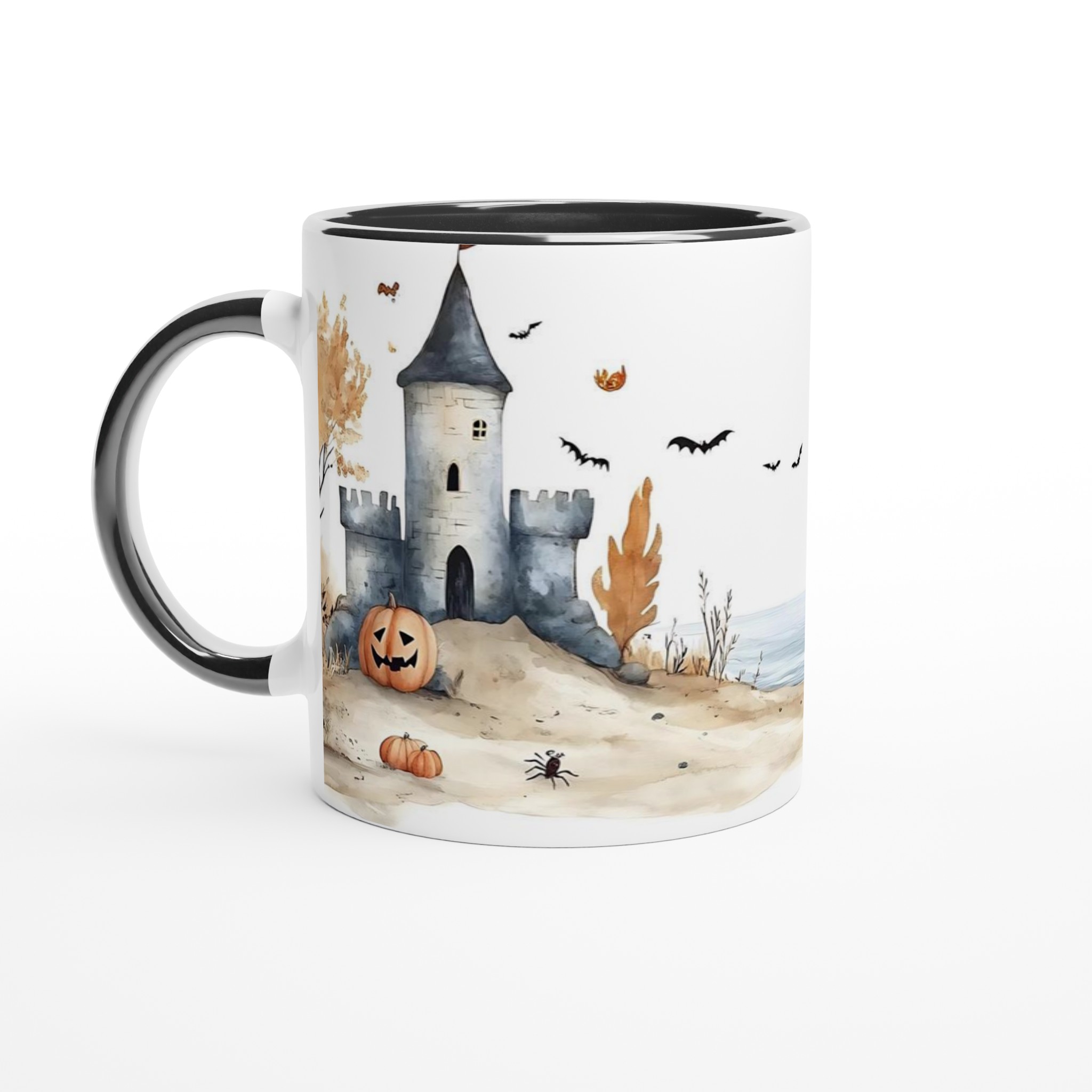 Mystisk Halloweennatt – Akvarellmugg med Slott och Pumpor i Valfri Färg, 11oz Keramik 4 56988bfa-644f-4094-a6d3-c9143a278fd6