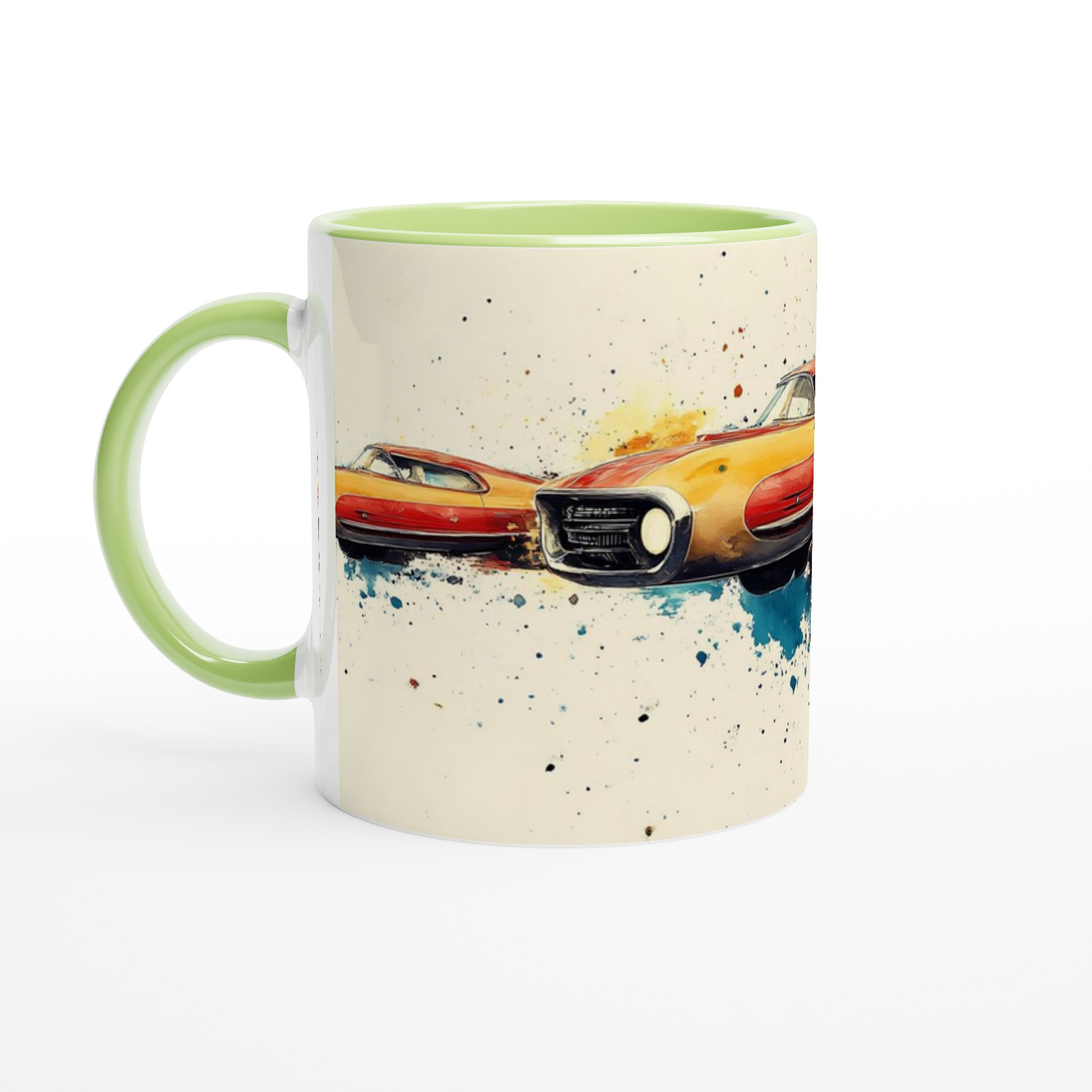 Retro Racing Art Mugg – 11 oz Keramikmugg med Dynamiskt Bildtryck i Flera Färger 7 57273e81-cb50-4d04-93da-f86ad0d022cc