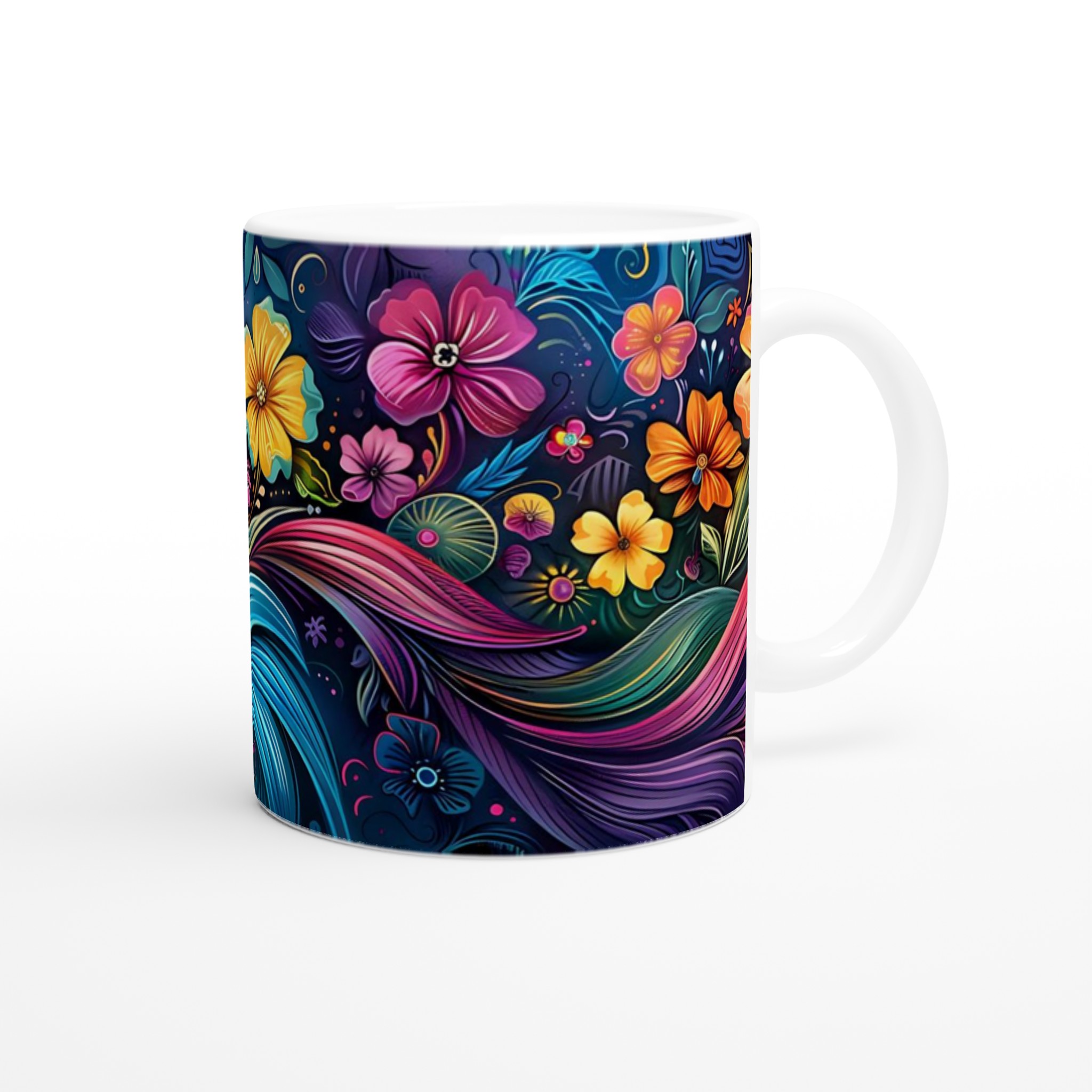 Färgsprakande Blomstermugg – 11oz Keramikmugg med Livfull Konst & Valfri Färg 9 57428aab-bef1-4767-b9c1-7cc8b461db7a