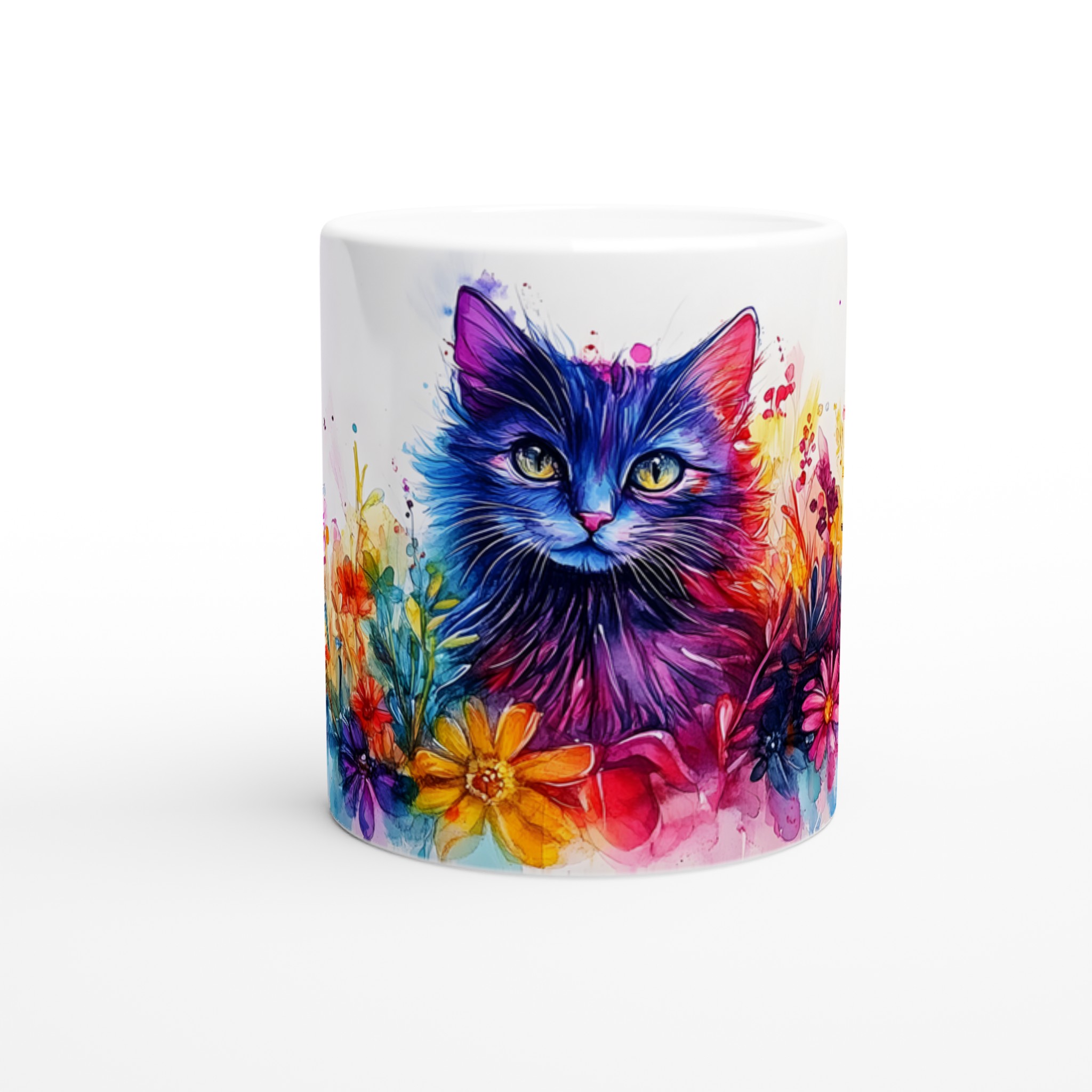 Färgsprakande Katt & Blommor Keramikmugg – 11oz Konstnärlig Kaffekopp för Katälskare 8 5795fe46-cb91-4ef4-9316-4a7aac4ea272