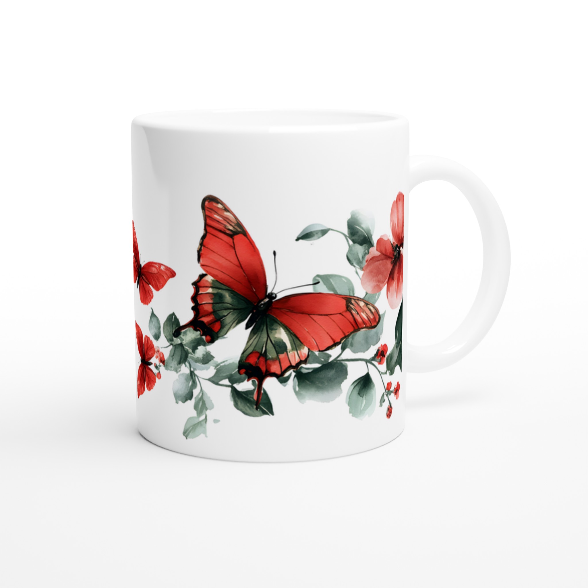 Fjäril och blomsterakvarell 11oz Keramisk Mugg – Välj bland 7 Livfulla Färger 9 579b14af-422c-44ea-88ed-17556d821089