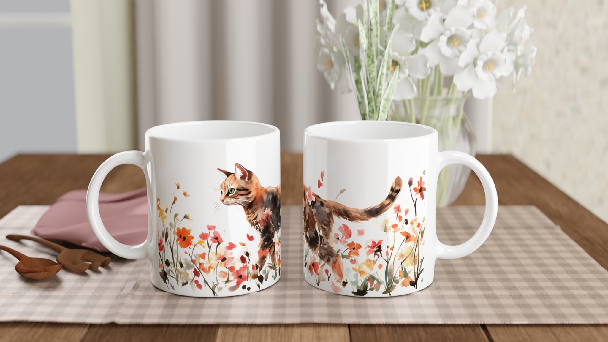 Katt bland Vildblommor Akvarellmugg – 11oz Keramikmugg i ditt val av 7 färger 10 57c4ecd8-0fe0-425b-81c0-025c48fd86d2