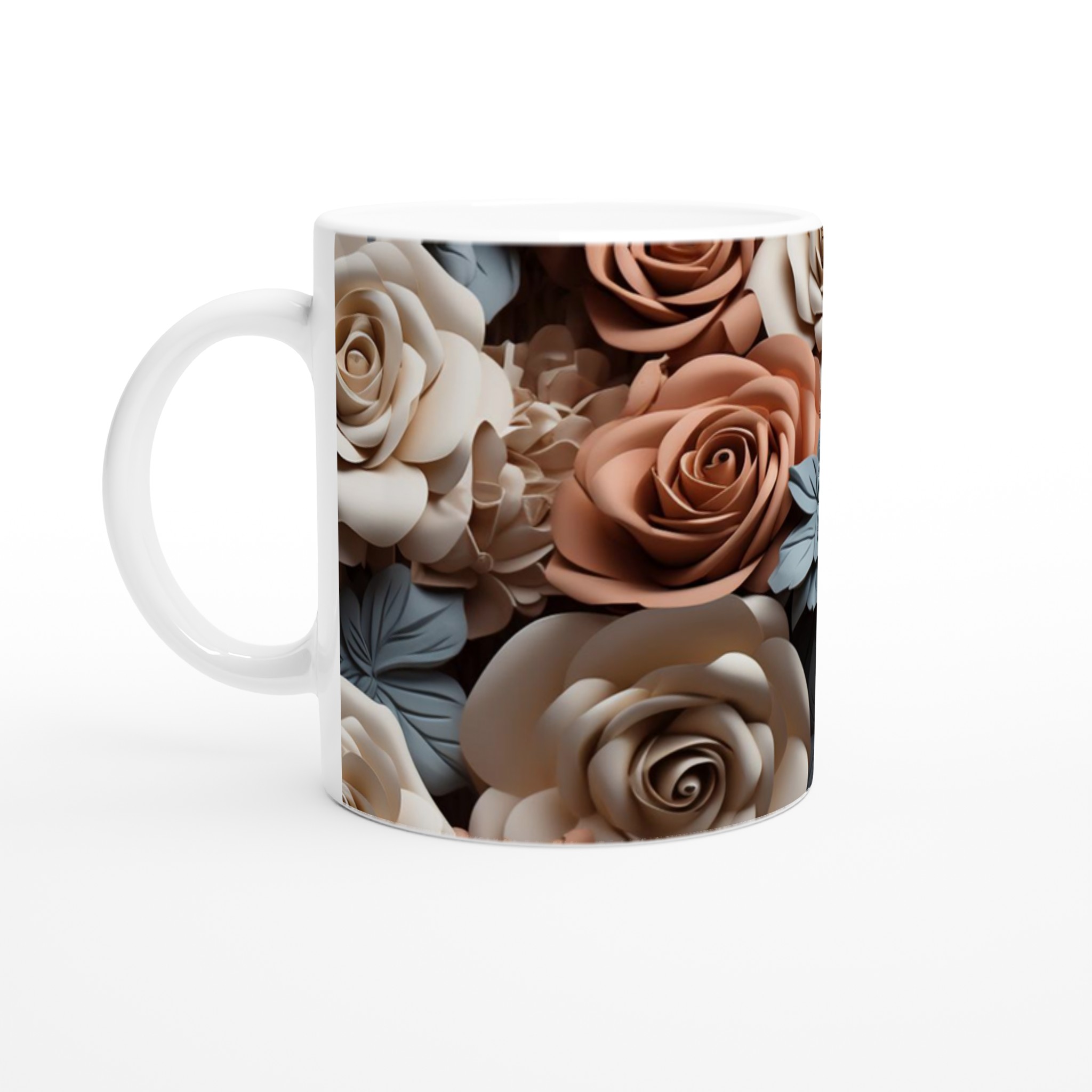 Vit 11oz keramisk mugg med elegant ros- och naturmotiv i flera färger 1 581a0ed4-732c-4f67-bbd5-0ab1d43729fb