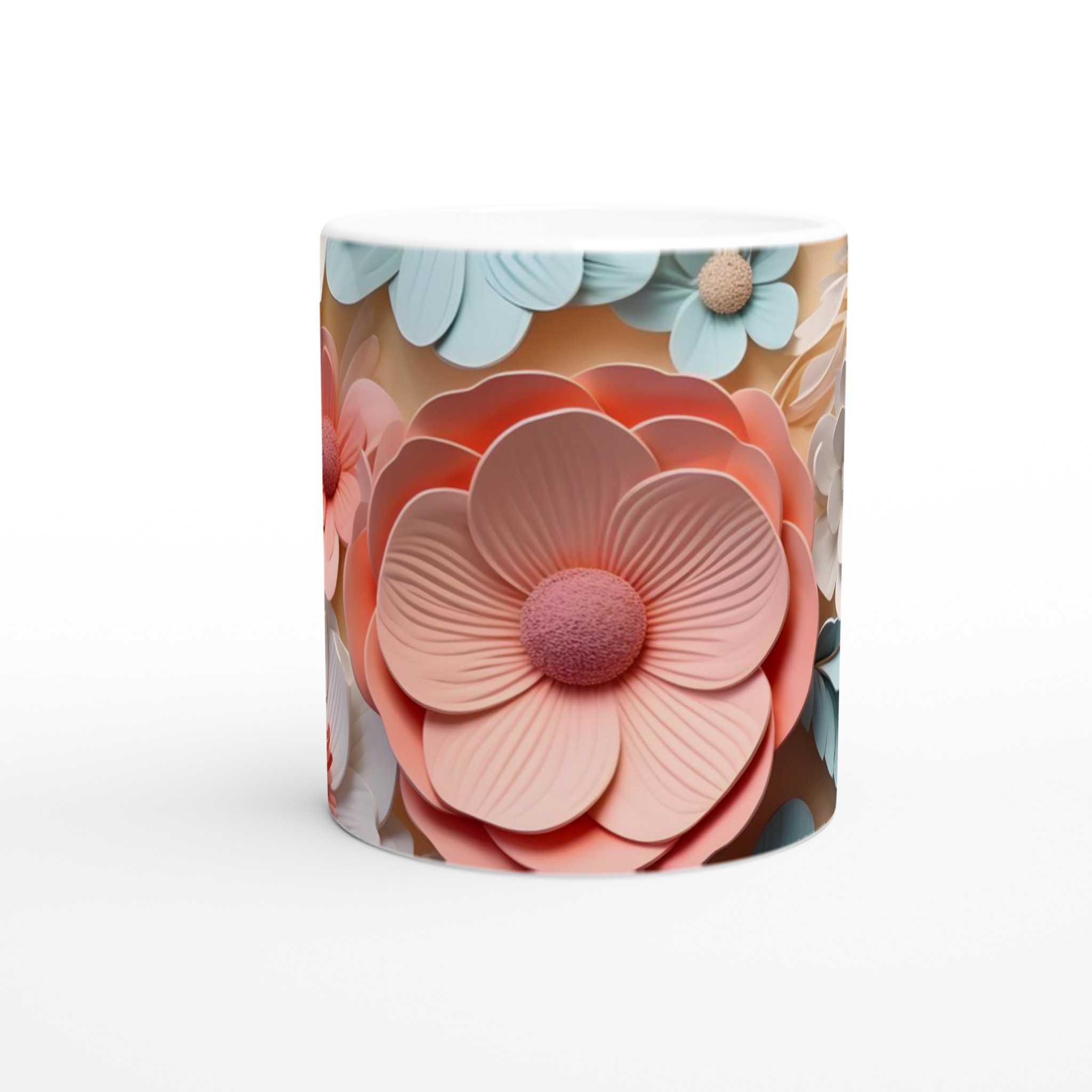 Vit 11oz keramisk mugg med blommönster – välj bland flera färgglada keramiktoner 9 5820f928-d935-4f41-a57b-bccf42c3c120