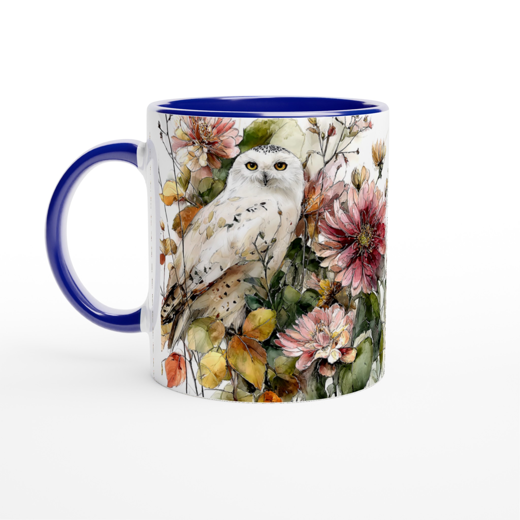 Vit 11oz keramisk mugg med elegant uggla och blommönster – välj din favorit bland sju färger 2 582b2954-0311-4089-9a57-65e2c5c54dc9