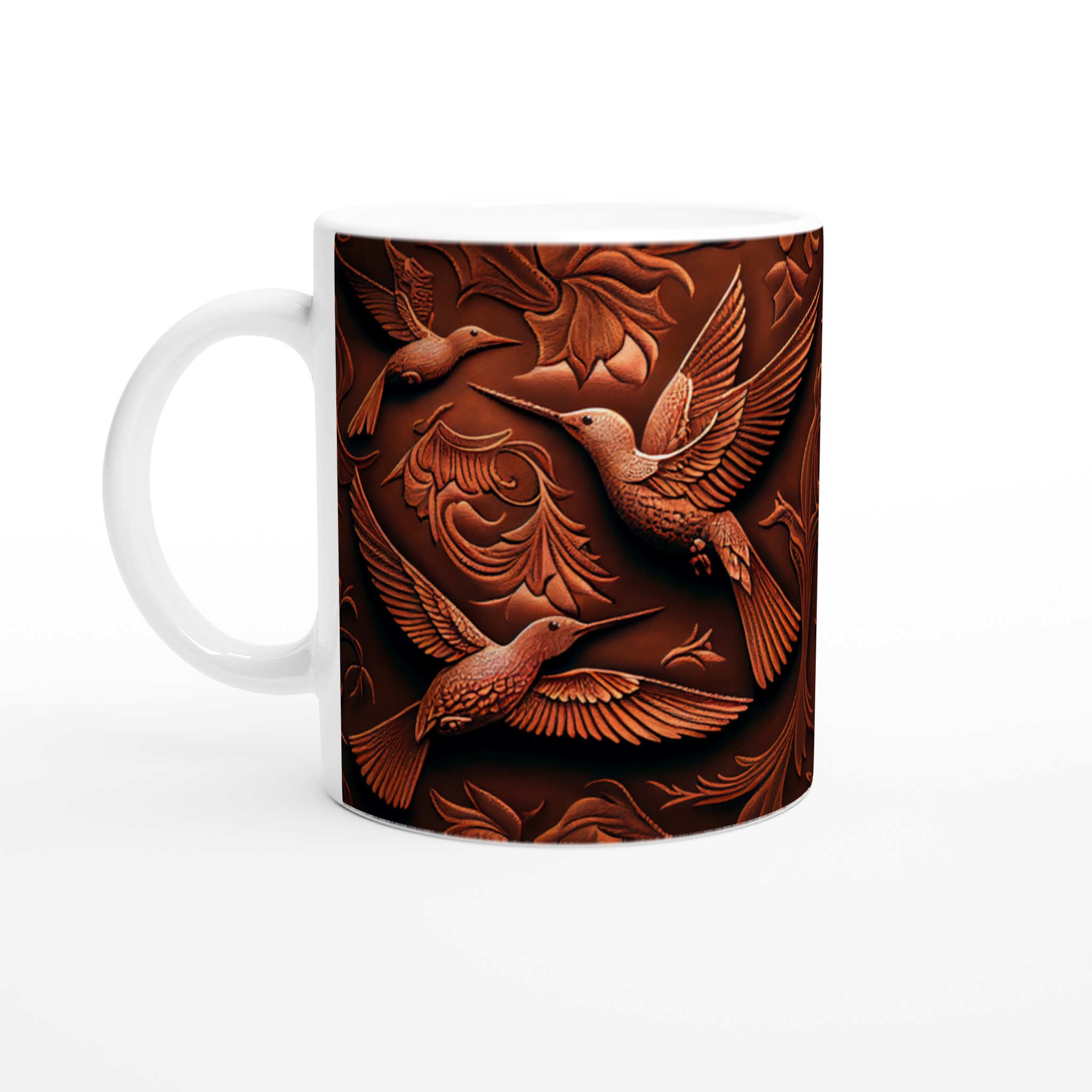 Elegant Ceramic Mug with Intricate Copper-Toned Hummingbird Relief – 11oz in Your Choice of Seven Vibrant Colors 1 58358528-942e-478f-94a6-3e060b6cd84b