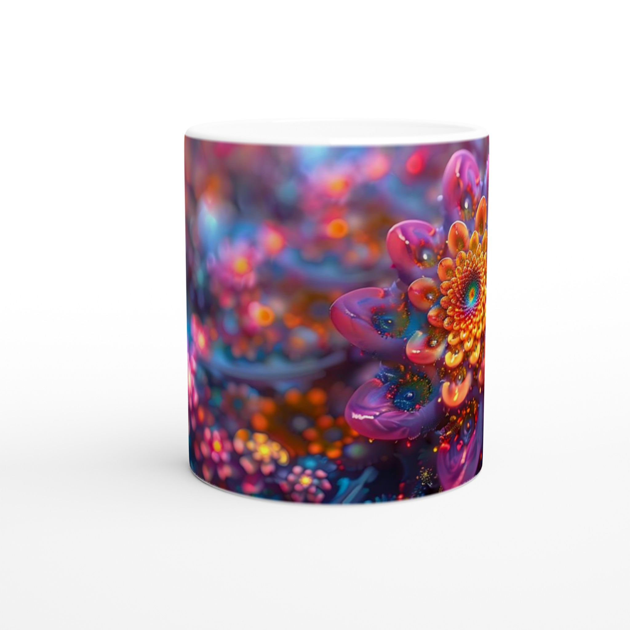 Kosmisk Blomstermugg – 11oz Keramikmugg med Hypnotisk Fraktaldesign i Livfulla Nyanser 8 583de704-4327-4e0b-8eb8-fa2e3f521d0c