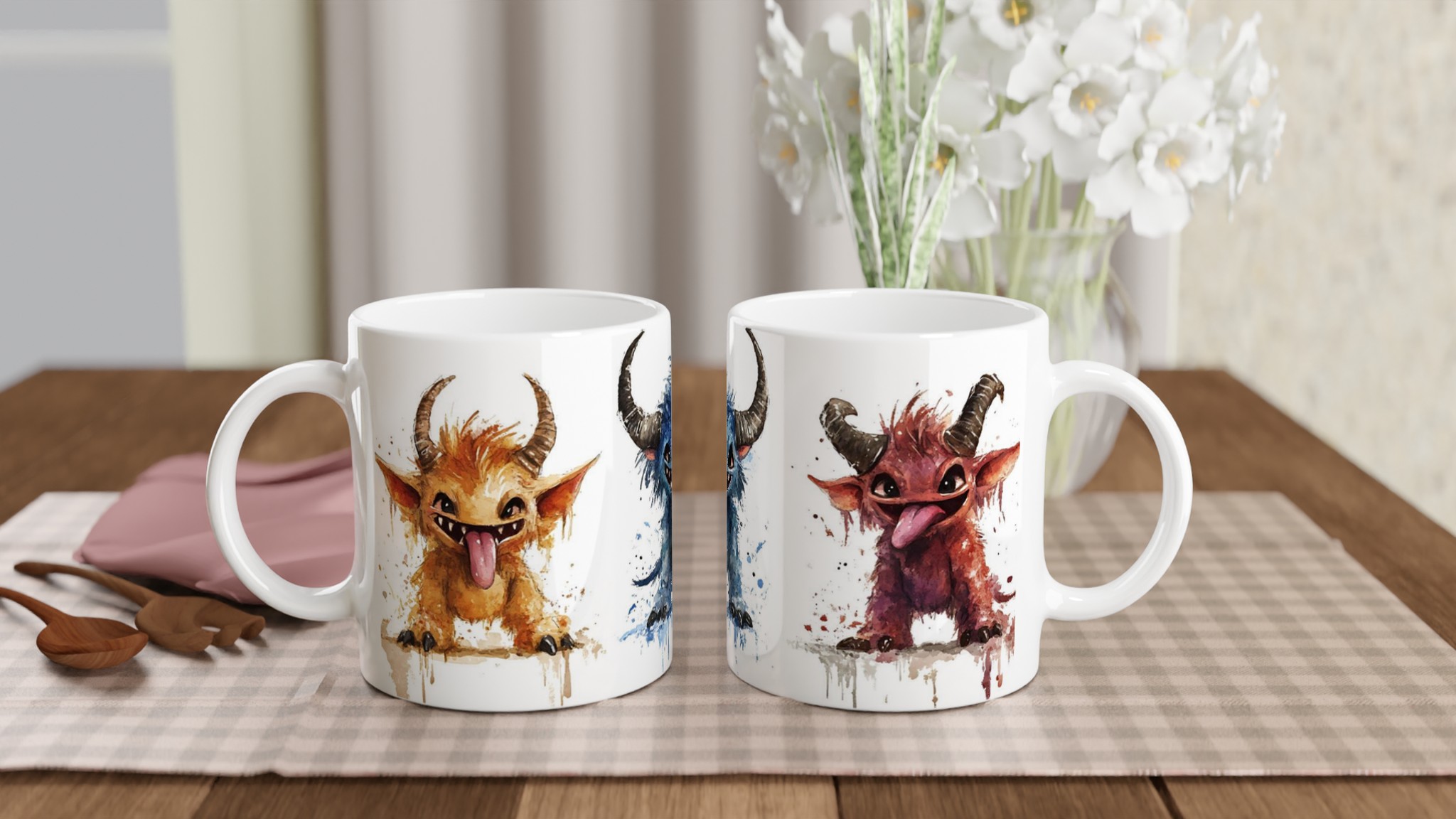 Lekfulla Monster Mugg – Charmiga Vattenfärgsvarelser i Valfri Färg, 11oz Keramisk Mugg 10 58704c0a-34ed-4b1f-8666-7c0e64487206