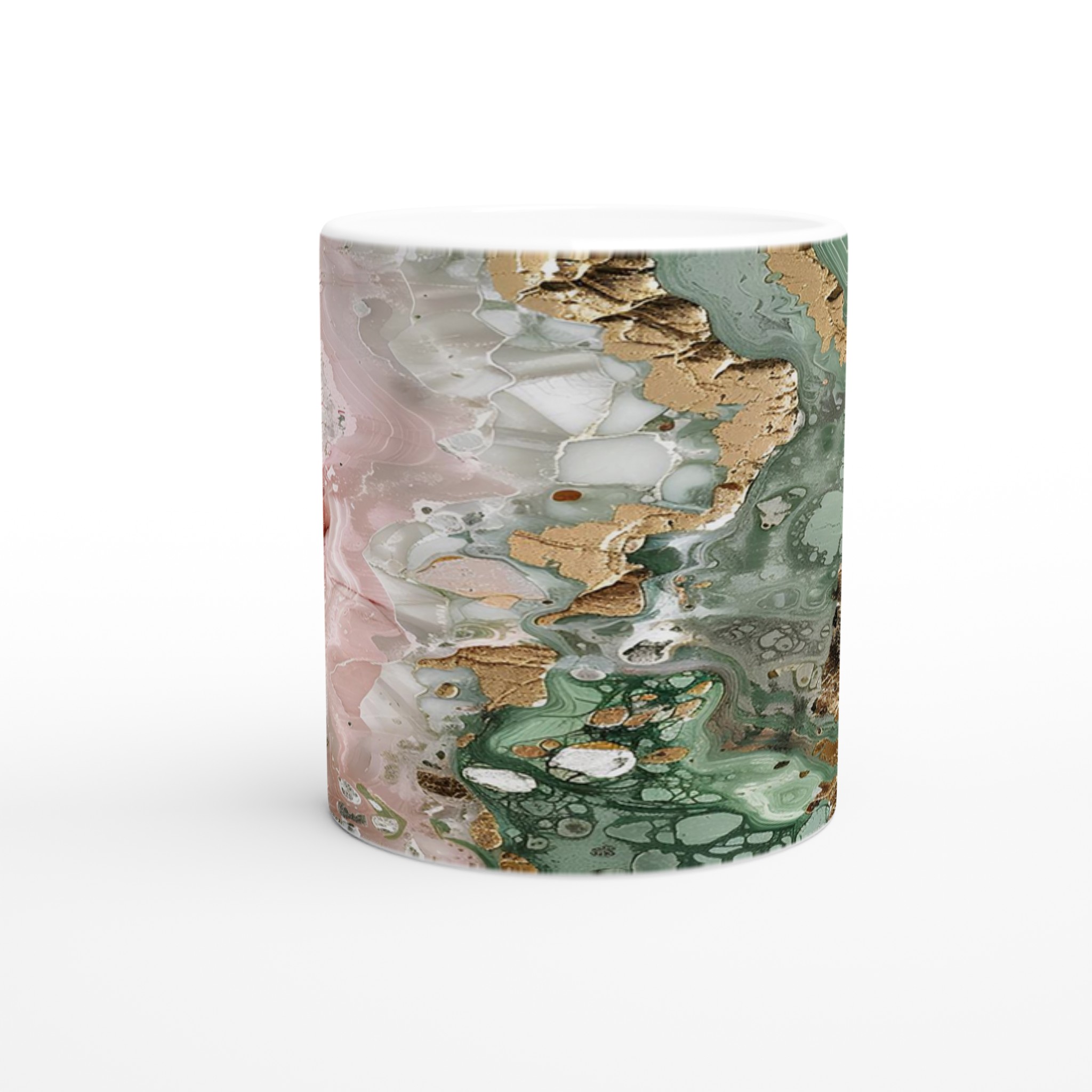 Abstrakt Marmor Mugg – Konstnärlig Design i Rosa, Grön & Guld – 11oz Keramisk Kaffekopp 8 58730153-221a-46b0-9fed-c6add8ded832