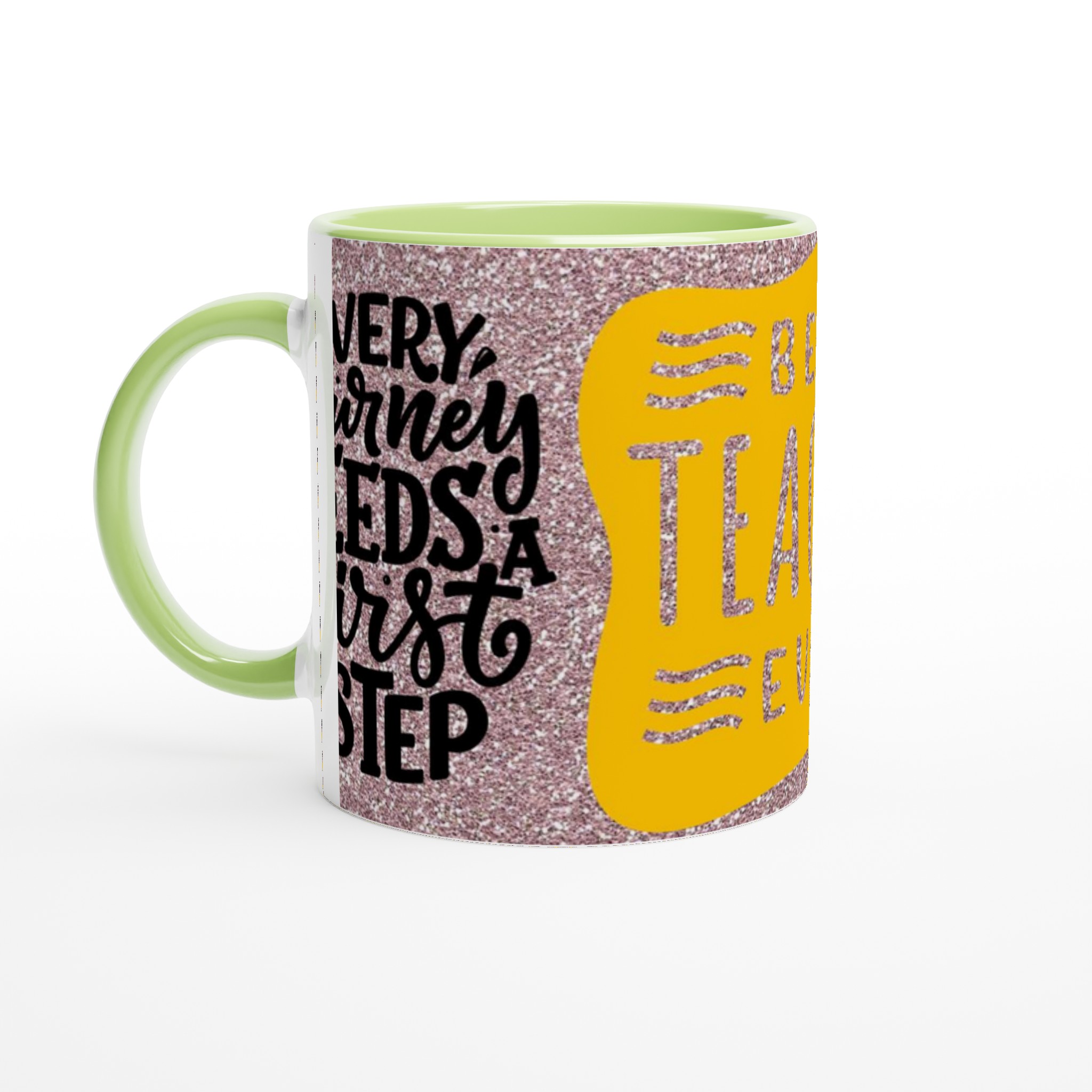 Vit 11oz keramisk mugg med glittrande hyllning till bästa läraren – välj bland sju färgglada keramiknyanser 7 588c6315-a9b2-43eb-bc45-e326410aa878