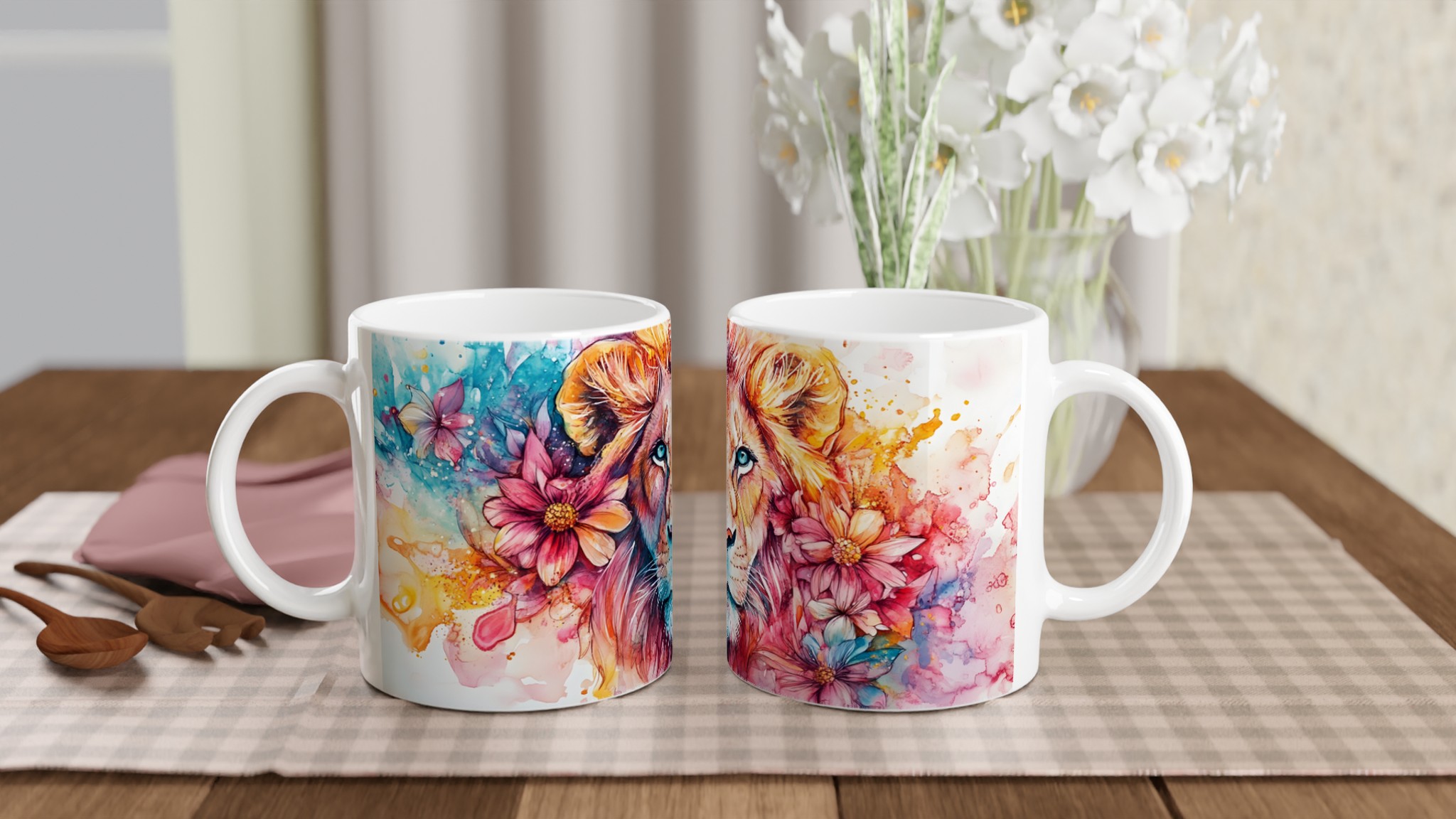 Mäktig Lejonmugg: Akvarellkonst med blommor – Välj din färg! 10 589786b0-574c-48cc-a189-b9cd317159dc