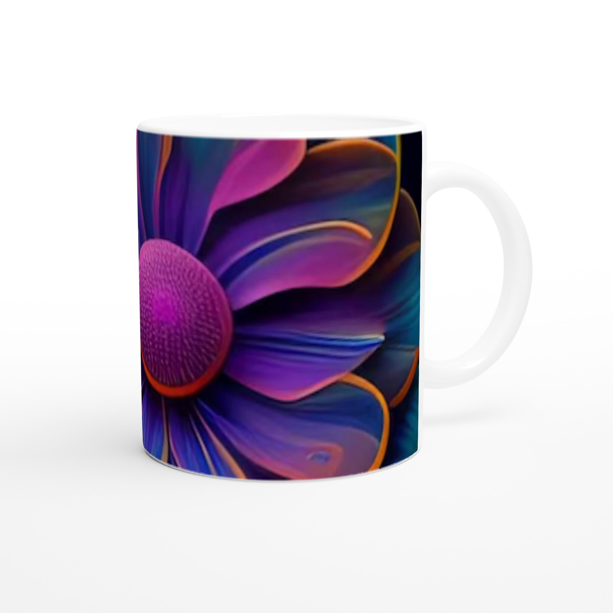 Vit 11oz keramikmugg med färgstark blomsterdesign – välj bland sju levande färger 9 58a4e36e-2815-4cda-91c5-f6ba1680ed67