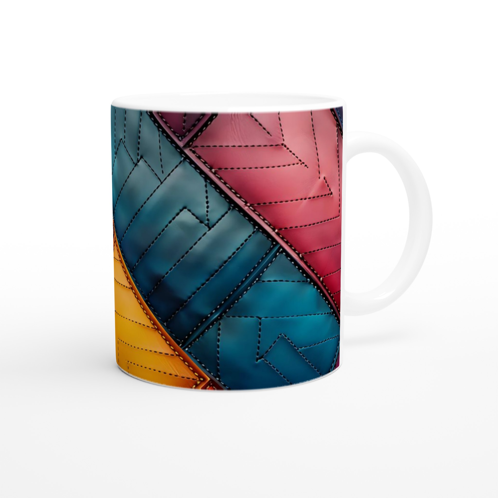 Konstnärlig 11oz Keramisk Mugg – Färgglad Geometrisk Design i Vågad Quiltstil 9 58a561b2-22f8-41f8-9f11-1e02003ee693