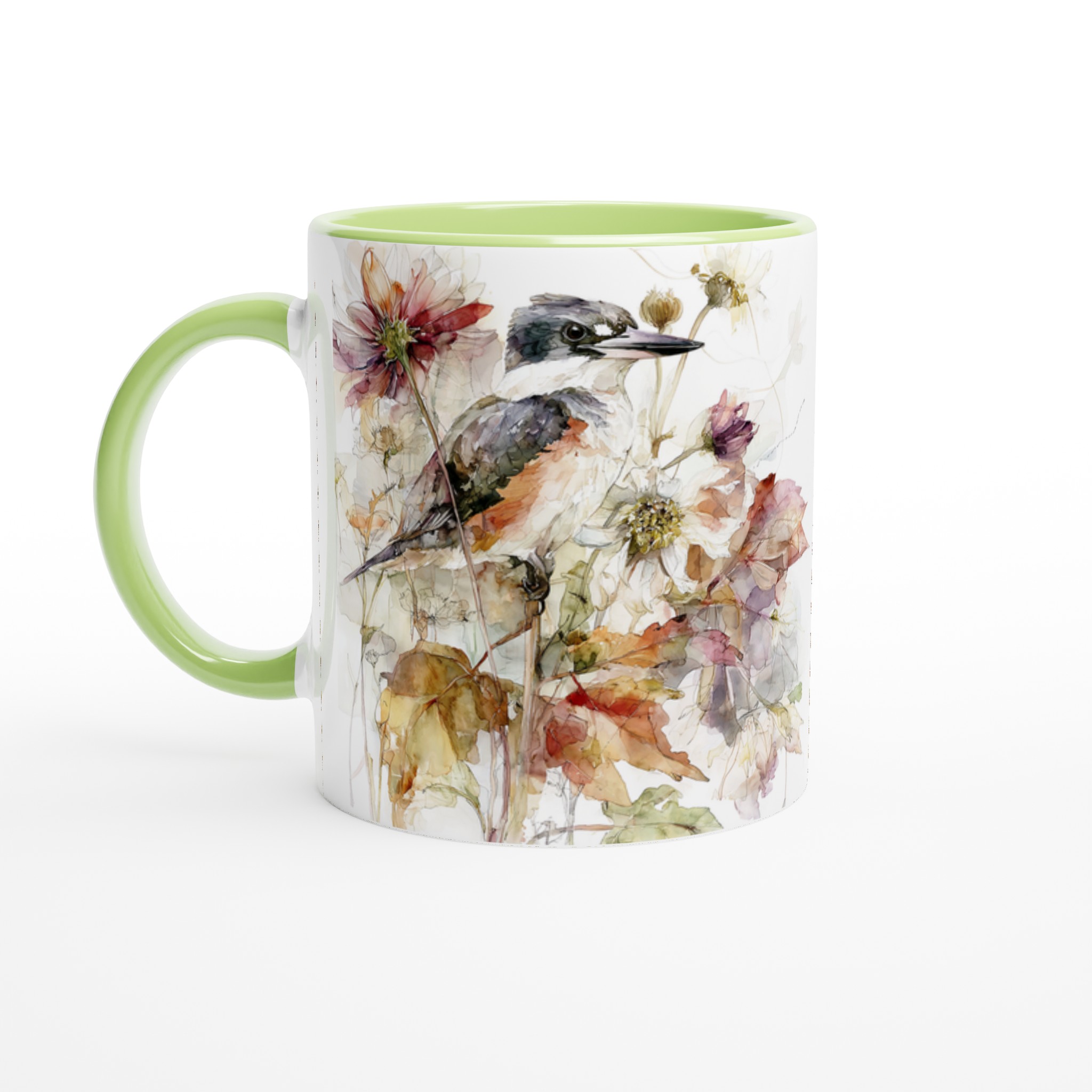 Vit 11oz keramisk mugg med konstnärligt fågelmotiv i mjuka höstnyanser 7 58aacd3b-2e7e-43a8-a9be-6268613e10c4