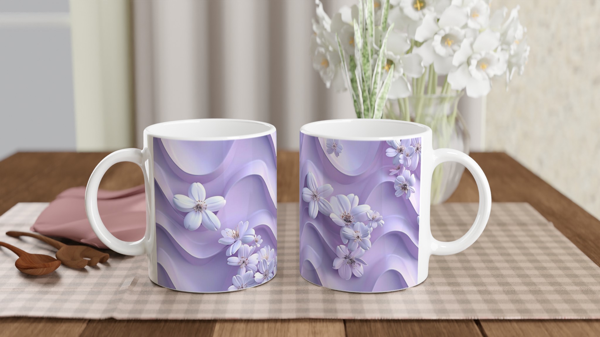 Vårblommor på Vågformad Bakgrund – 11oz Keramikmugg i Valfri Färg 11 58feabfd-70d2-46d3-9906-6ce418cb3f28