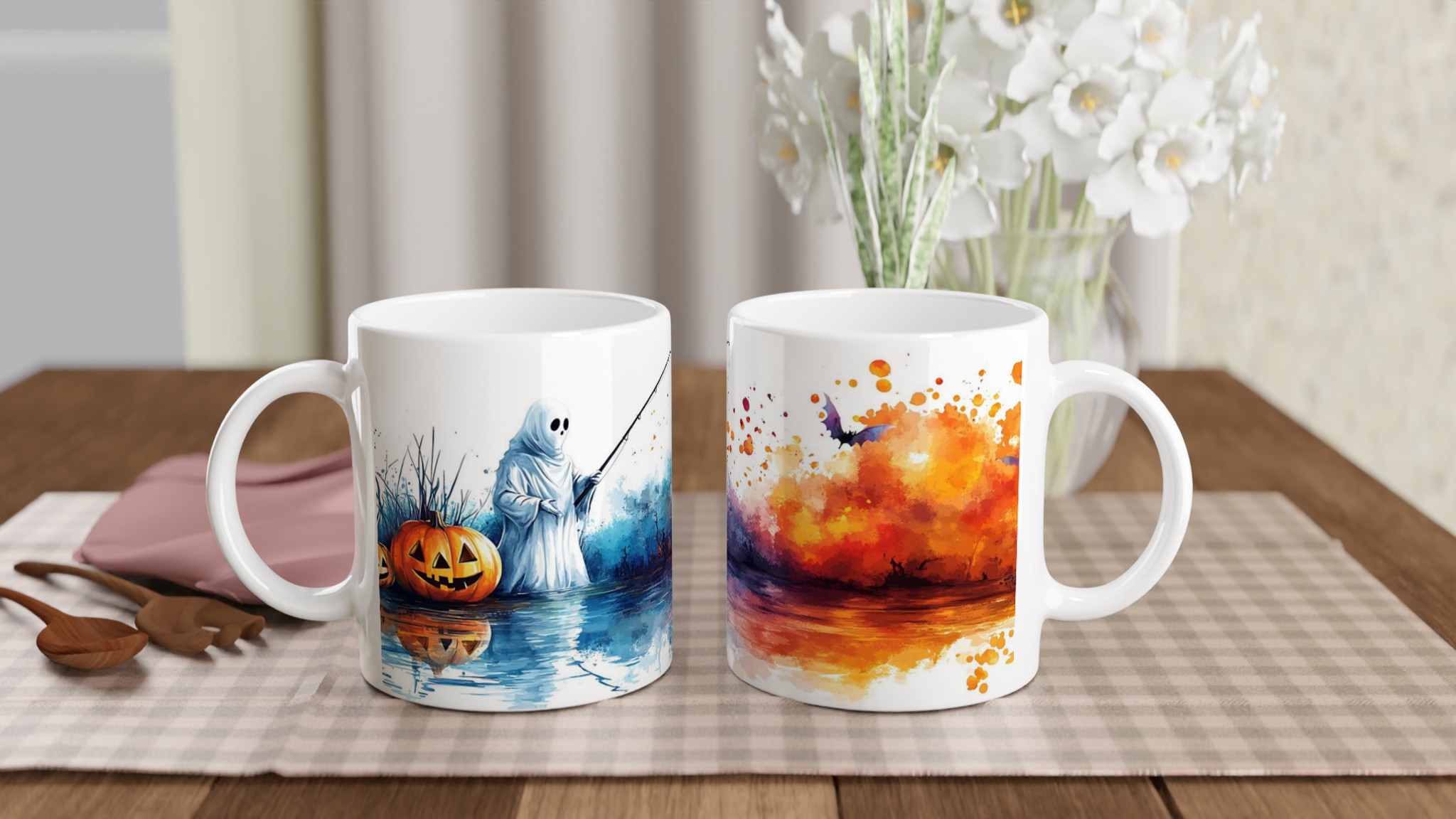 Spöklik fisketur på Halloween – Unik keramisk mugg med vattenfärgstryck, perfekt för höstens mysiga stunder 10 590b13d5-8f1c-46c2-a970-fe58ed716fd8