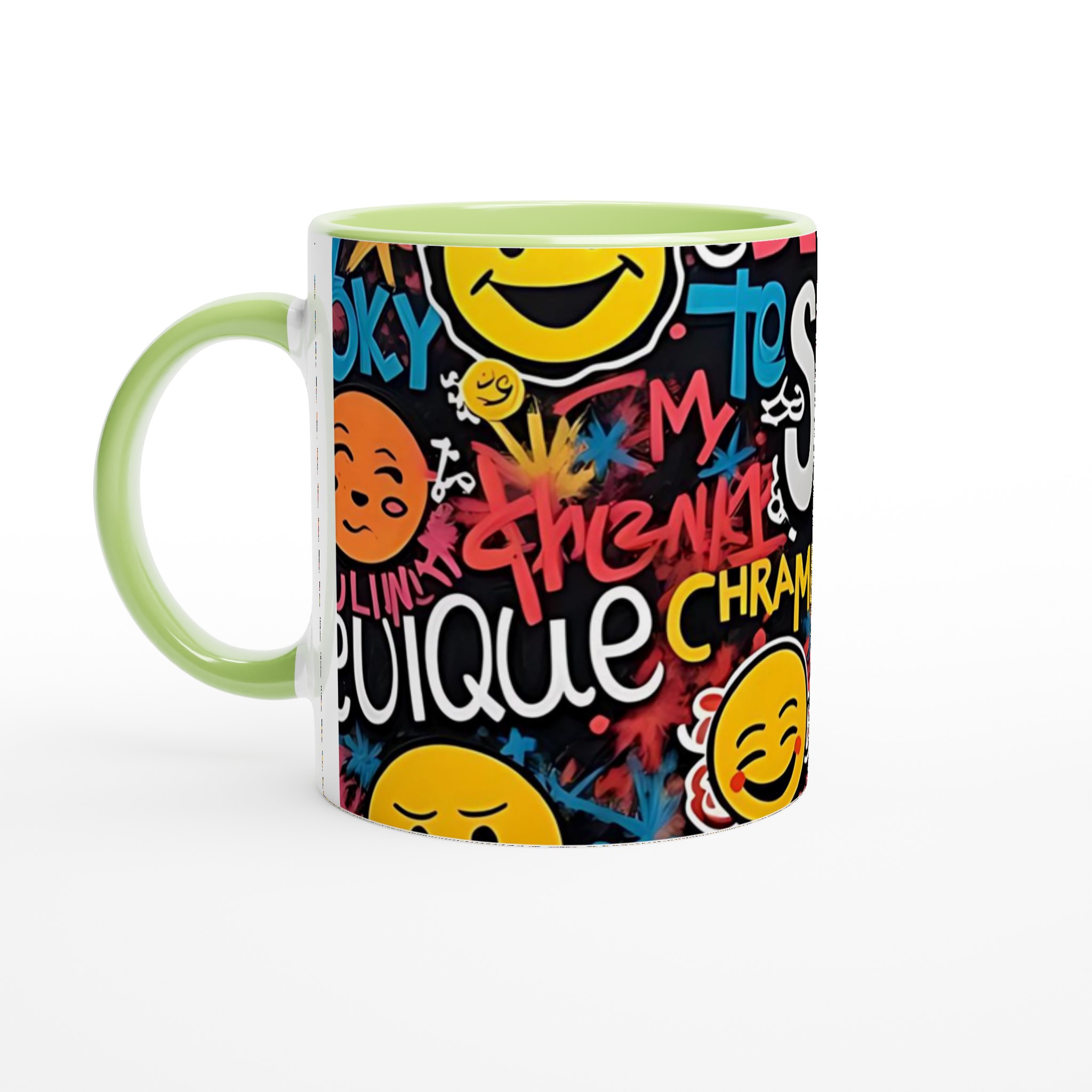 Vit 11oz keramisk mugg med färgstarkt graffiti- och smileymotiv – välj din favoritfärg! 7 594e5b75-29a2-4f49-b11e-64cd3c39348f
