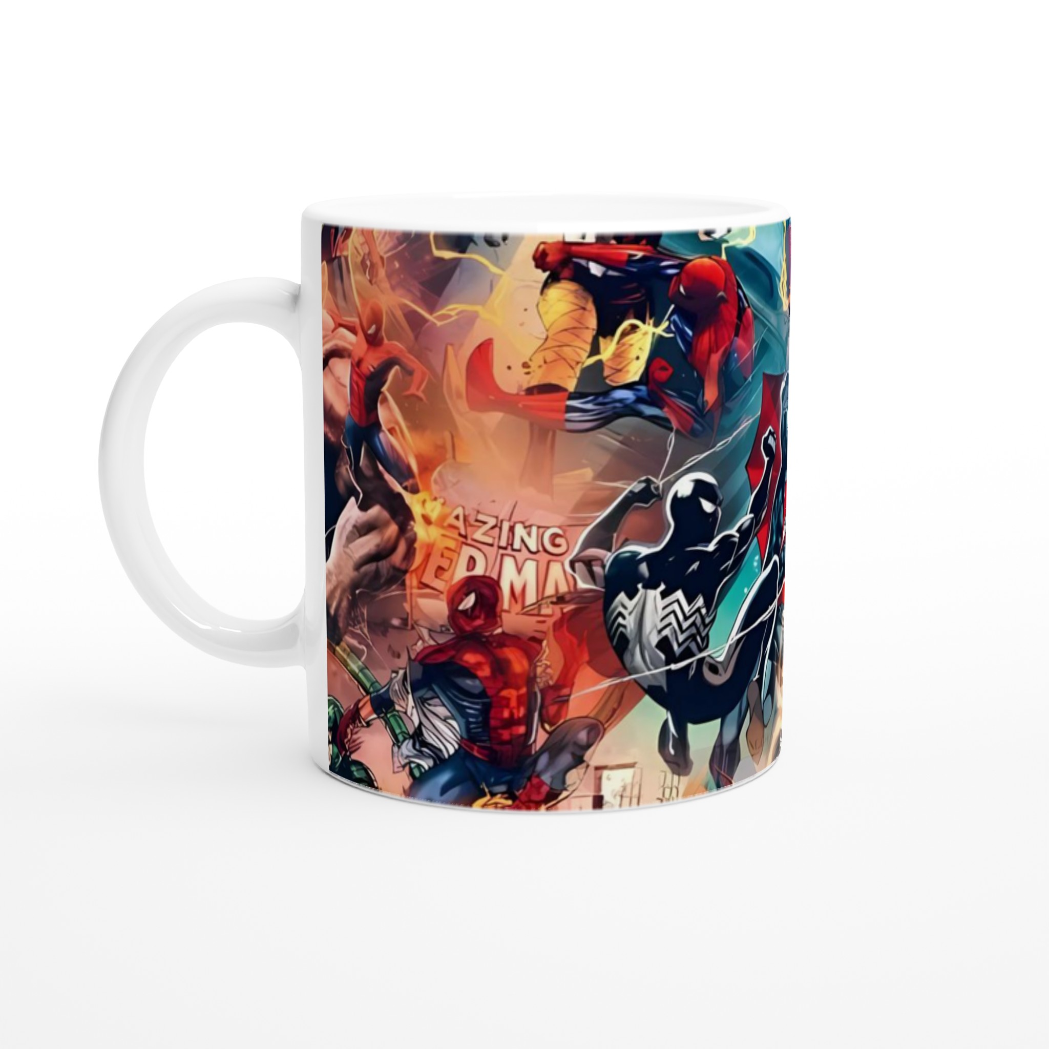 Vit 11oz keramisk mugg med sprakande Spider-Man serier i färgglad design 1 59d5c771-c626-4ab8-9227-79298298f15e
