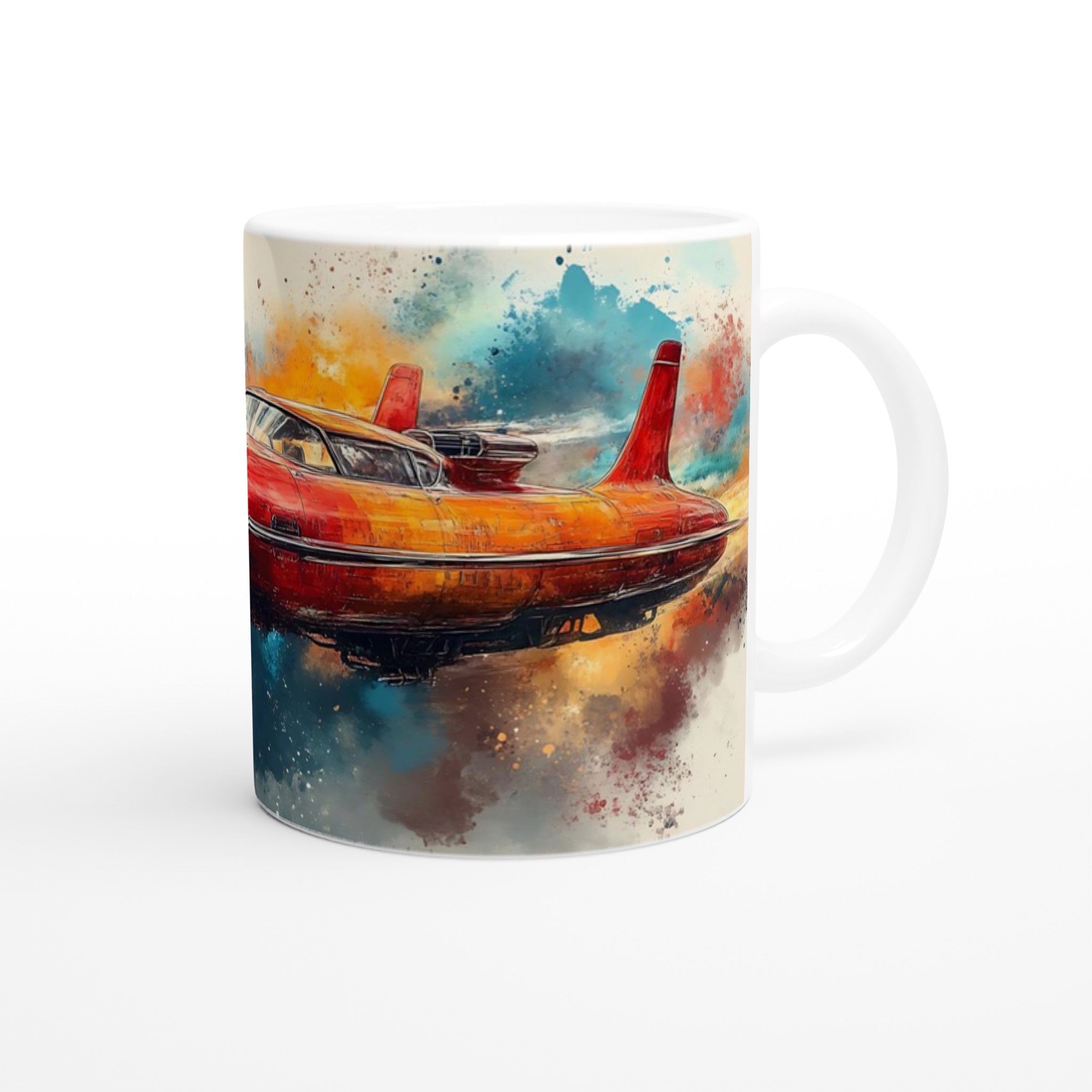 Retro Futurism Flygande Bil Mugg – Fantasifull Akvarellkonst i 7 Färgstarka Nyanser 9 5a040af2-f28e-4bd5-9394-9e8015de1fe2