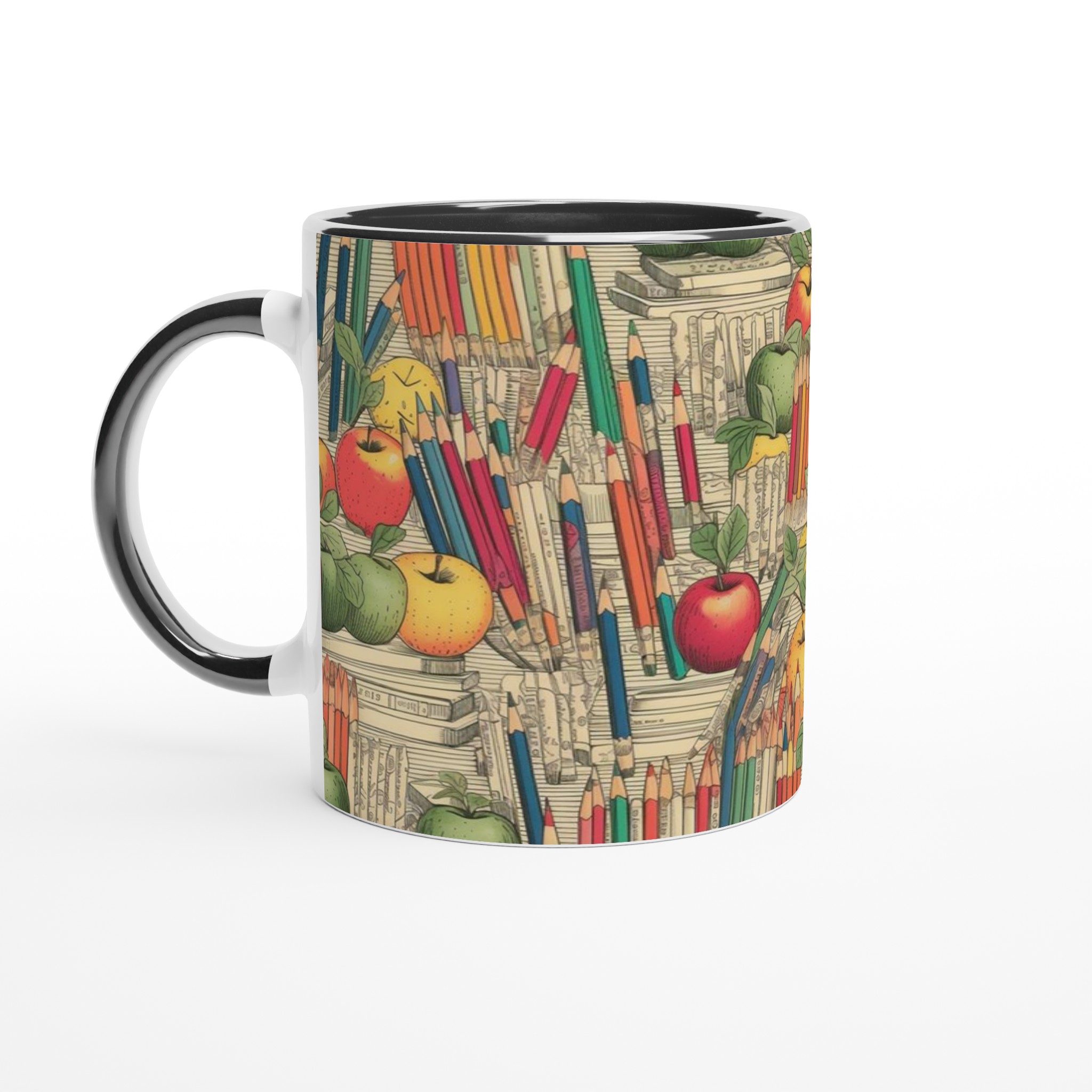 Vit 11oz keramisk mugg med färgglad bok- och äppelmönster i valfri keramikfärg 4 5a202628-c299-4bf4-a416-824f3b03b018