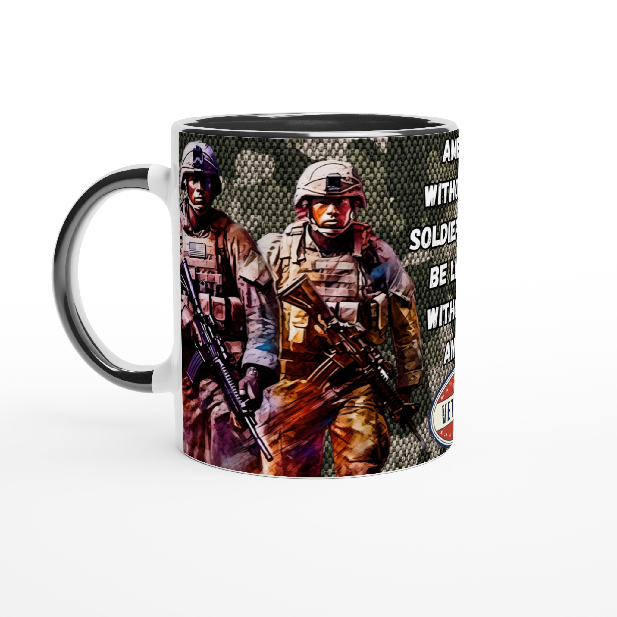 Vit 11oz keramisk mugg med patriotisk soldatmotiv – välj bland sju levande keramfärger 4 5a3e9398-cecd-4a04-9b15-b109d354988e