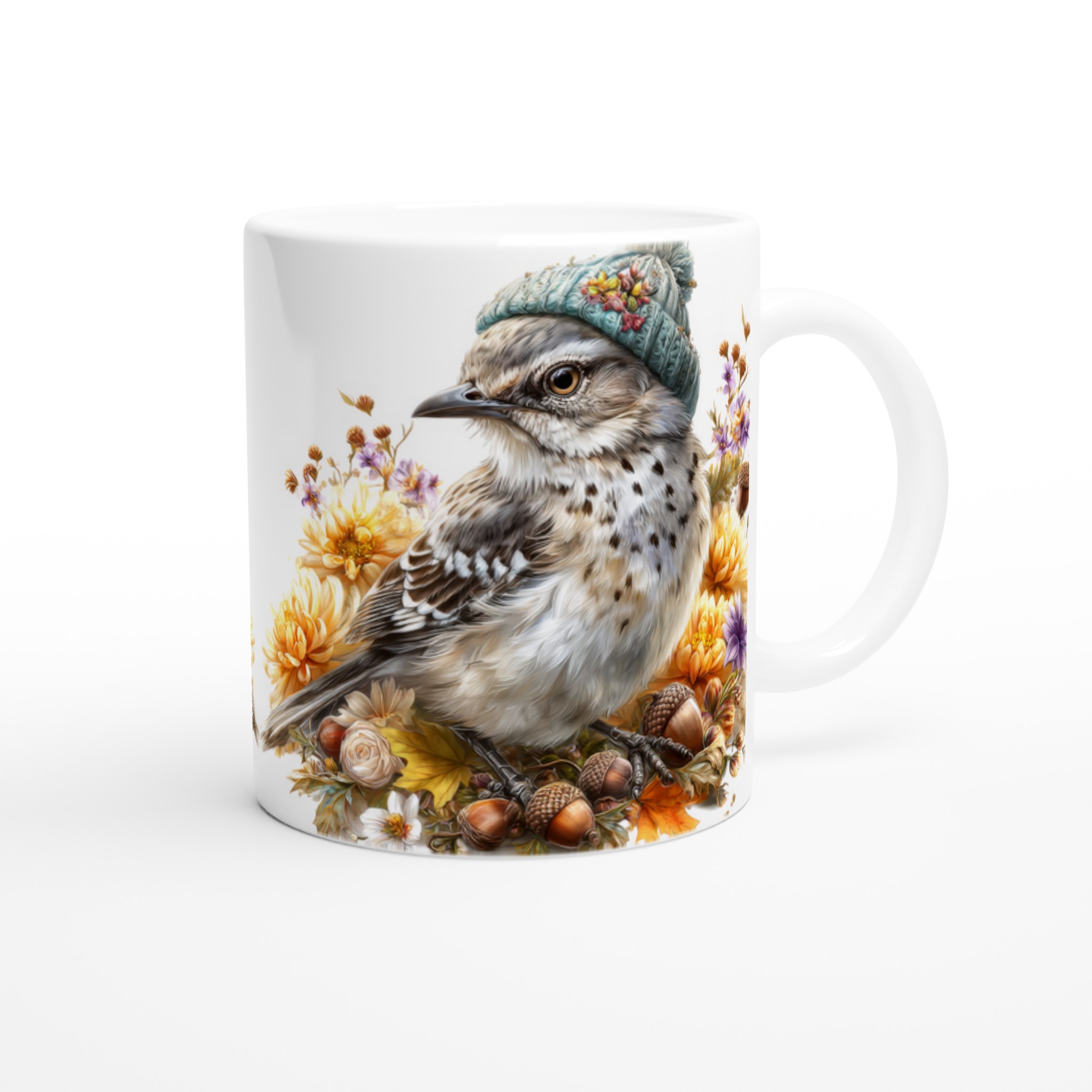 Vit 11oz keramisk mugg med charmigt fågelmotiv i mjuka höstfärger – välj din favoritfärg 9 5a456489-e9c6-40e4-a5ac-04db07394688