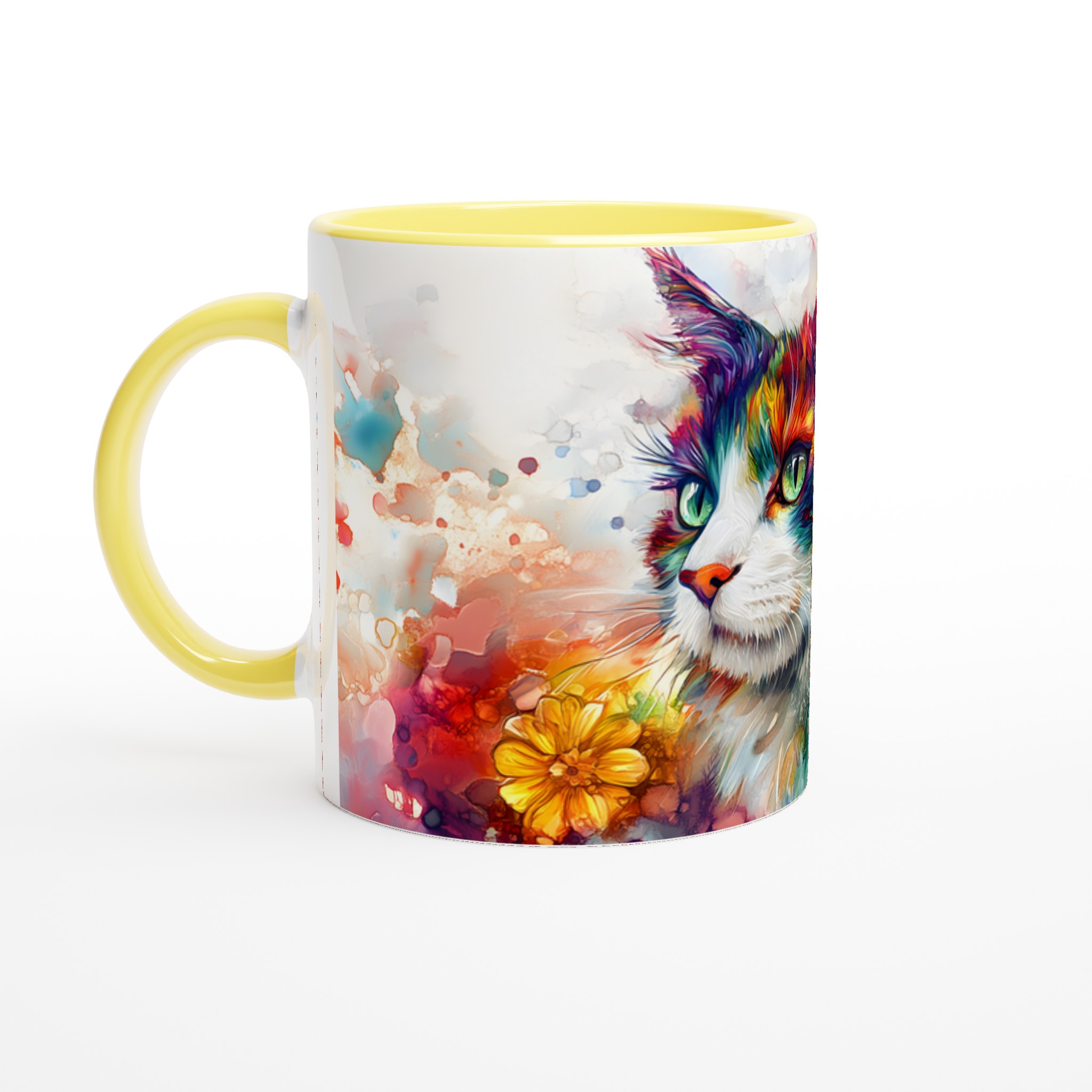 Konstfull Färgexplosion: 11oz Keramisk Mugg med Vibrerande Kattmotiv – Välj din Favoritfärg! 3 5a963fd8-585c-473f-a48e-39b749e85da2