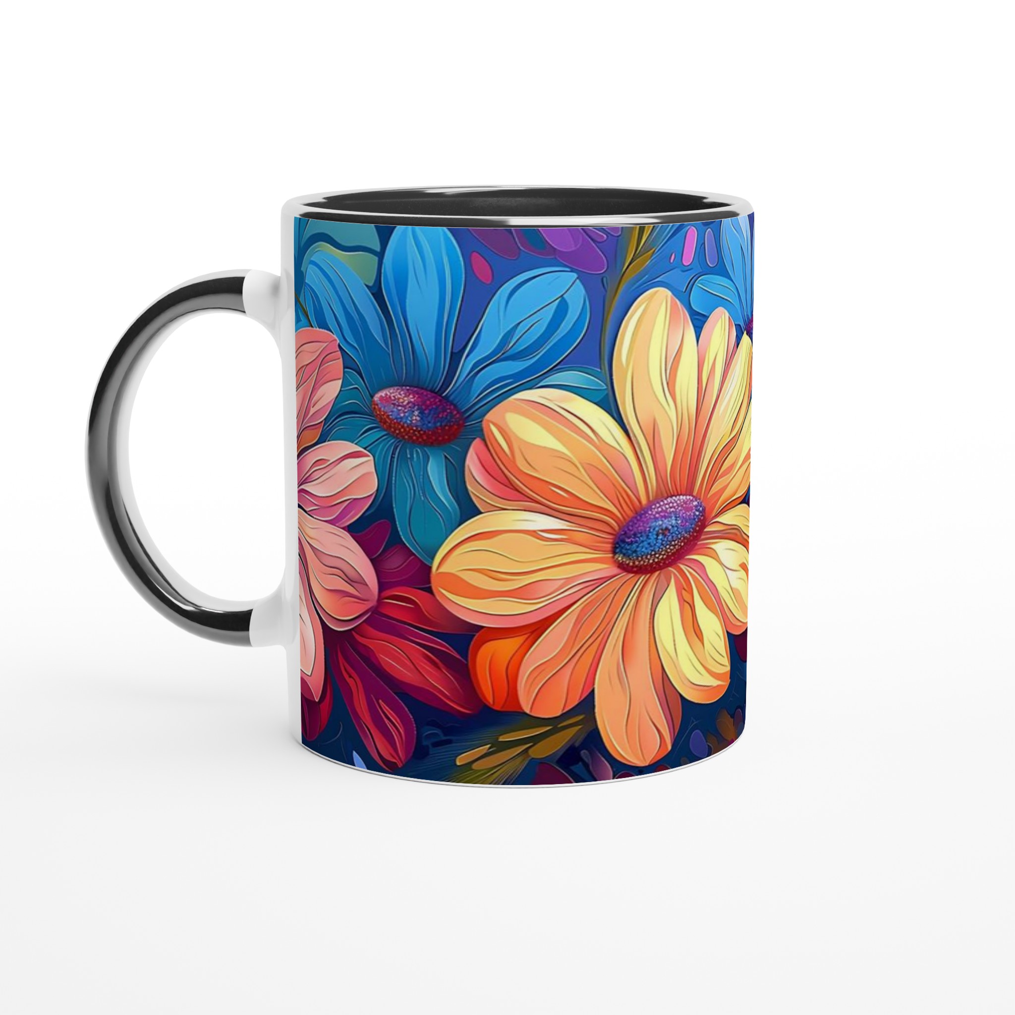 Färgglad Blommig 11oz Keramisk Mugg – Konstnärlig Design i Ditt Val av Färg 4 5af81037-bbac-4127-9aef-28a77054e196