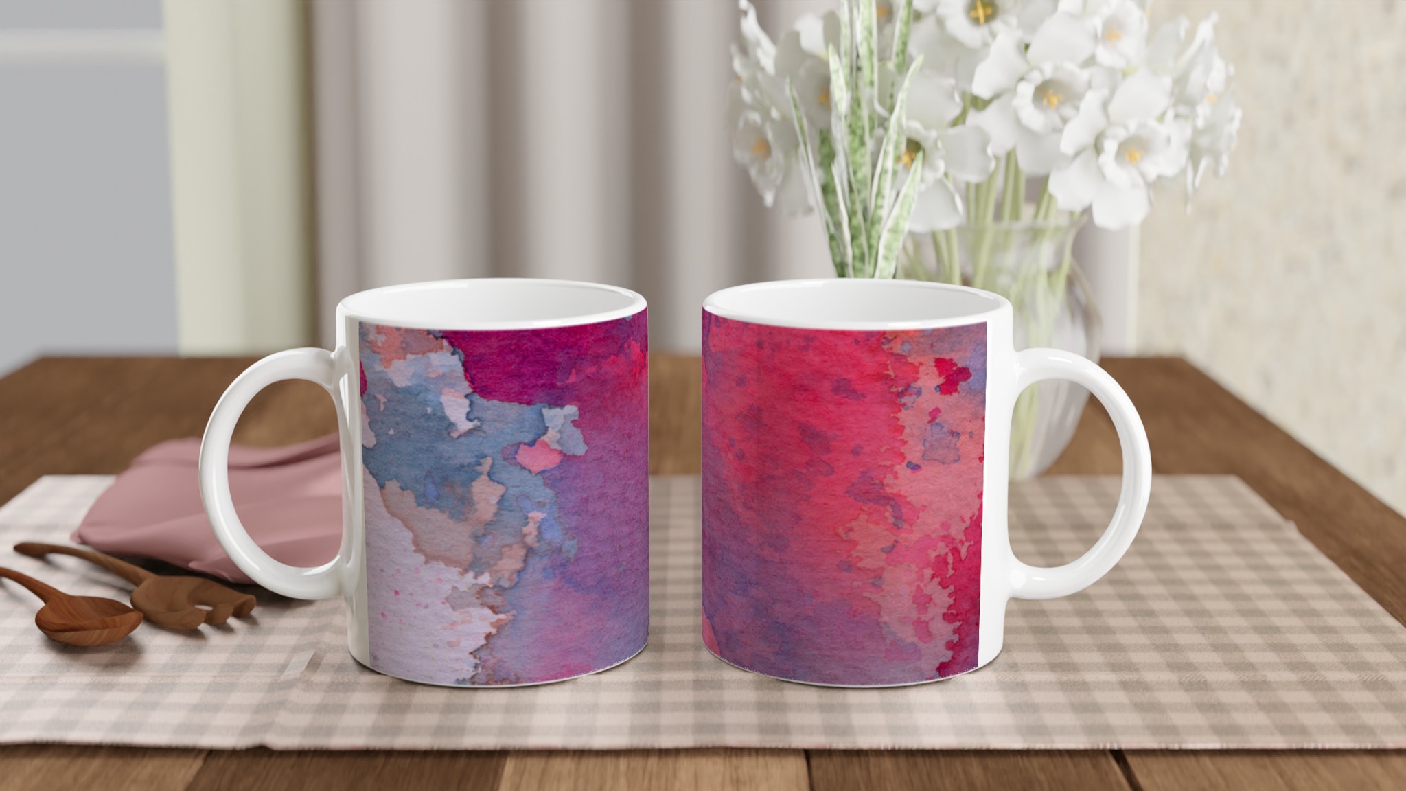 Vit 11oz keramisk mugg med konstnärlig vattenfärgsdesign i flera färgval 10 5b4f6cc9-f46a-454b-8853-e34f42d6c2ef