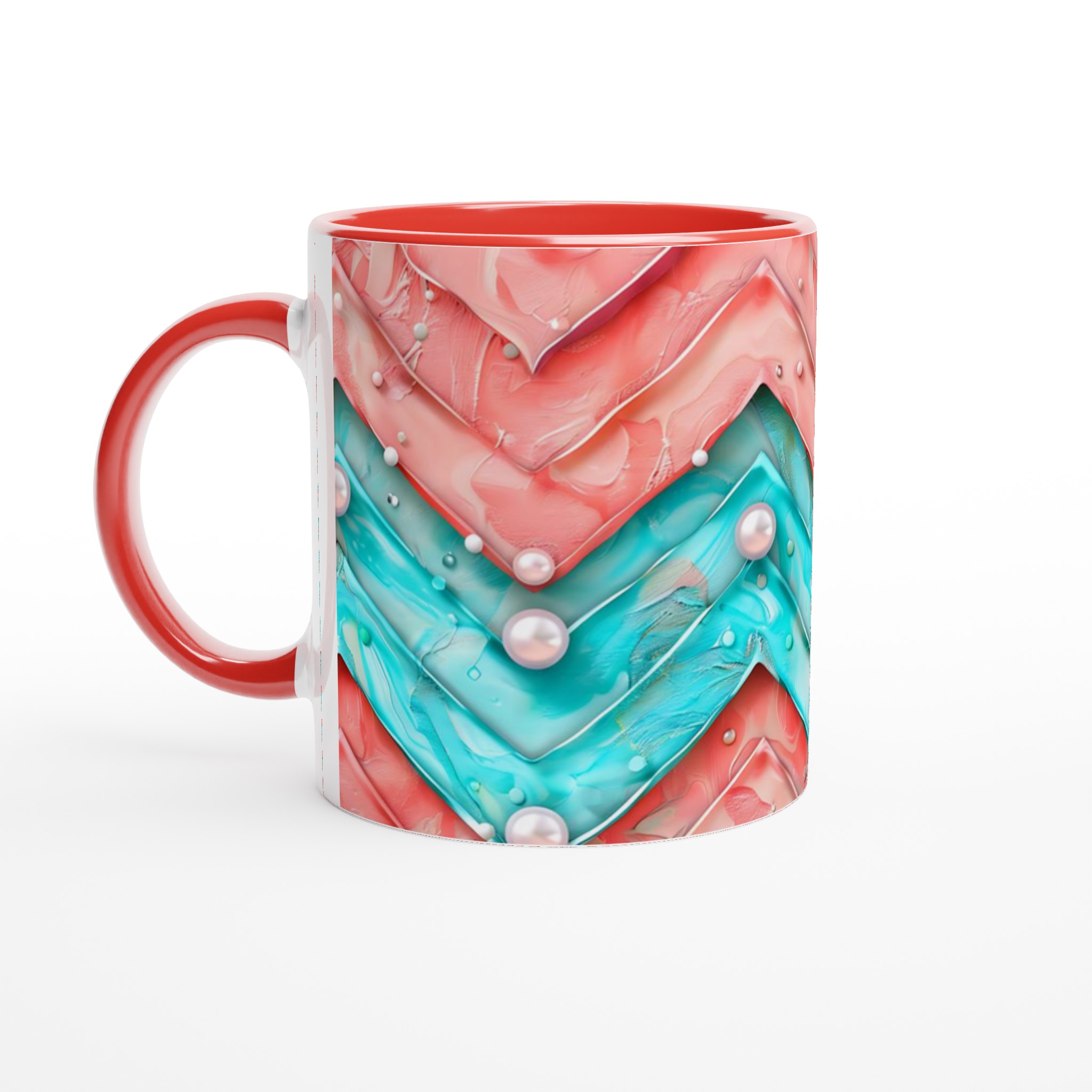 Vit 11oz keramisk mugg med färgstarkt abstrakt mönster i blått och korall 5 5b6b5426-d55b-4a2b-8dca-b1b949f39e09