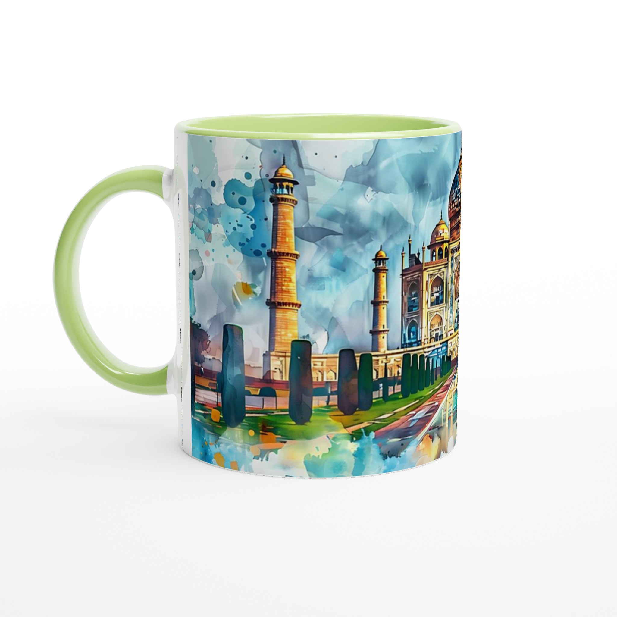 Taj Mahal Akvarellmugg – Konstnärlig 11 oz keramikmugg i ditt val av sju livfulla färger 7 5b8a16c0-c941-40ec-9c96-73ee058b8daa