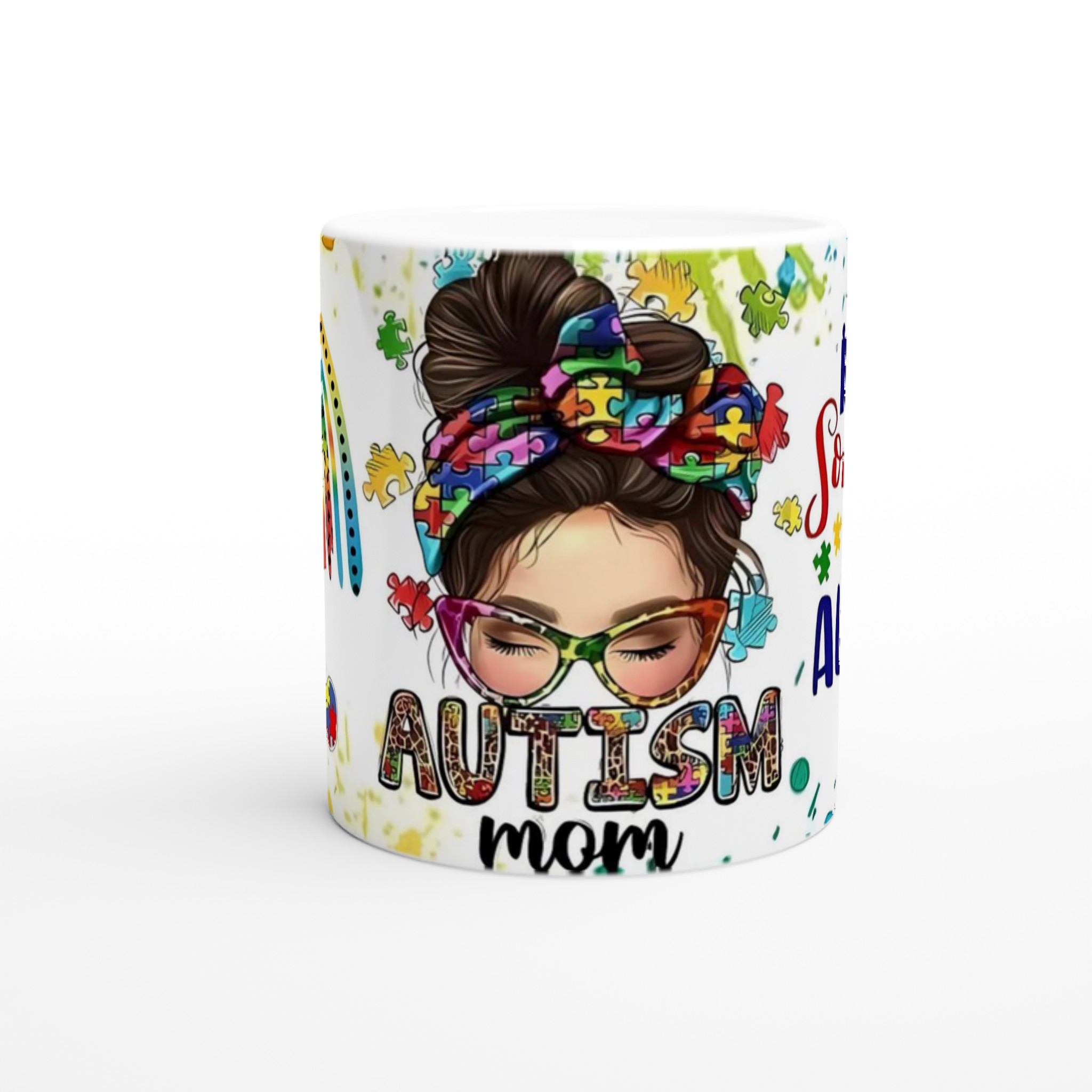 Vit 11oz keramisk mugg med färgstark Autism Mom-design – välj bland sju livfulla keramiska färger 8 5bcd8d38-5de7-4422-91da-69d8a454c02e