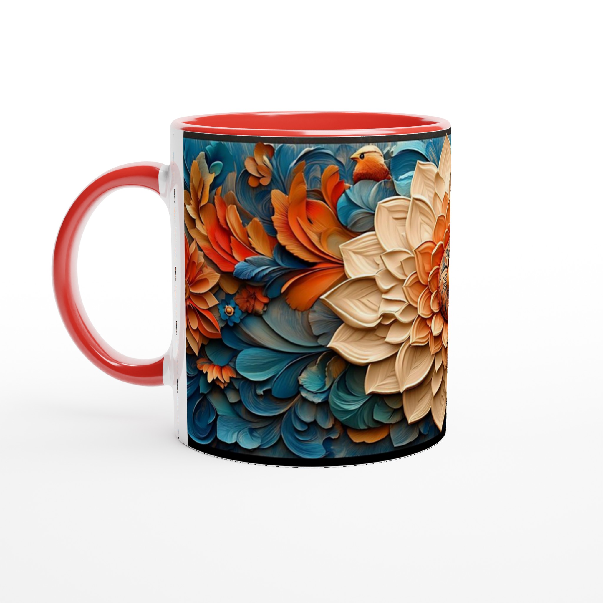 Tropisk Blomsterprakt Keramikmugg - Livfulla Turkosa och Orangea Färger i Din Hand 5 5be92794-a67f-4953-80d0-c90567041df4
