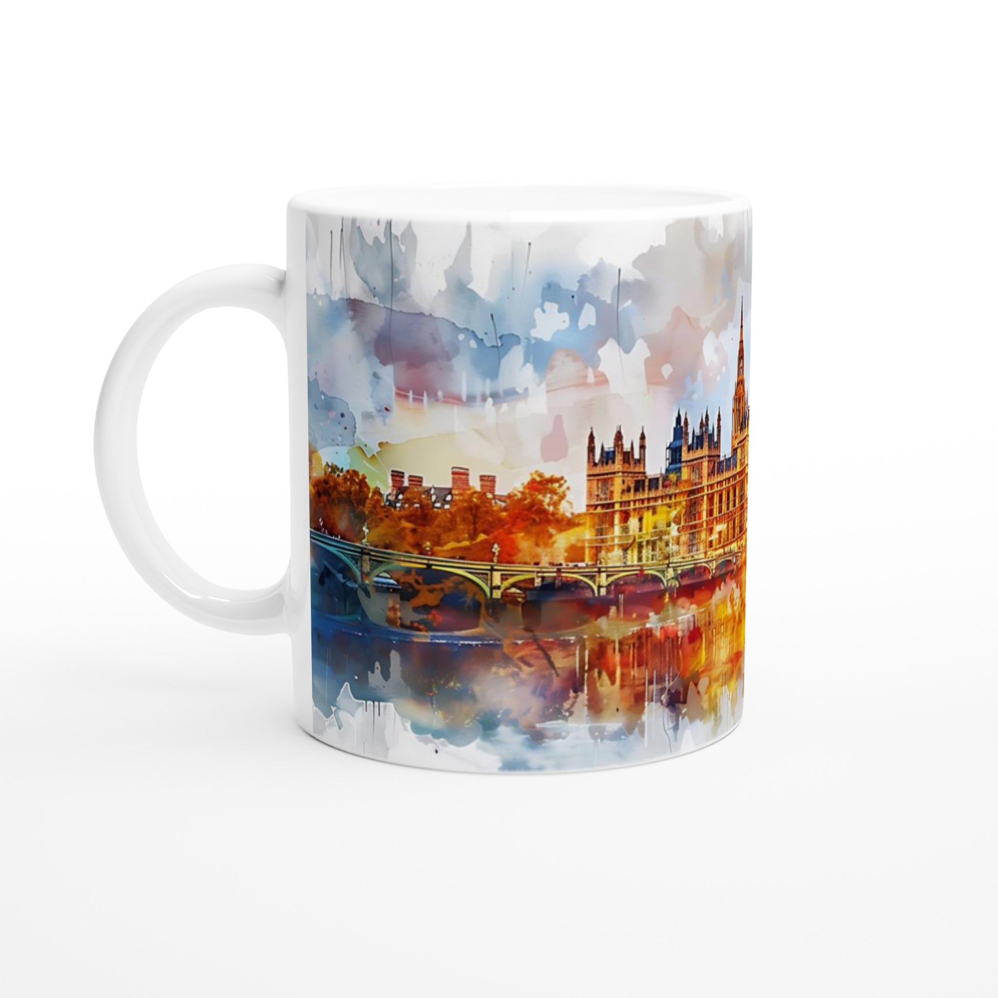 London Watercolor Skyline Mugg – Konstnärlig Vit Keramikmugg 11oz 1 5c0f4d95-cd79-4675-ba55-c444d0ece5c9