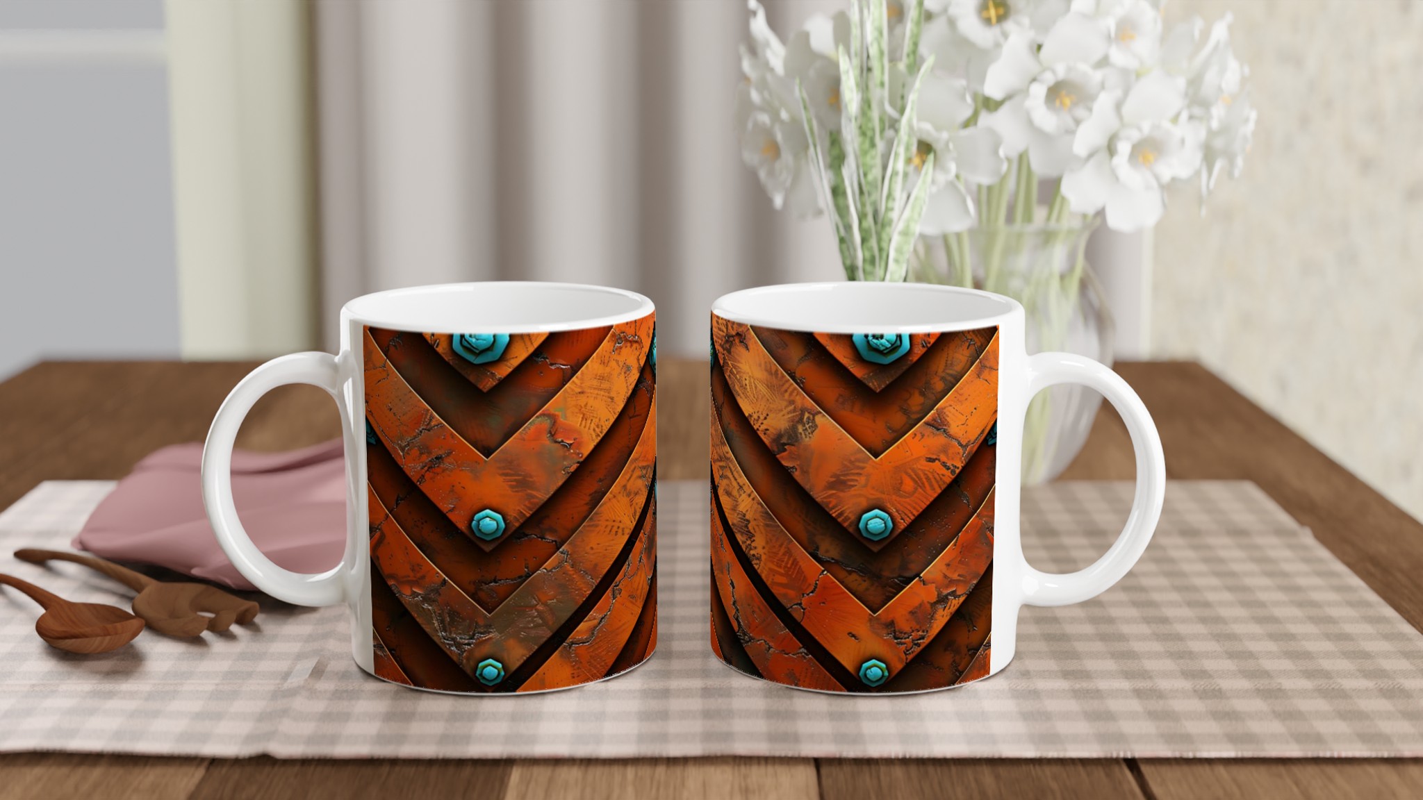 Vit 11oz keramisk mugg med rustik orange & turkos design – välj din favoritfärg 10 5cc03968-df54-4eee-bd32-20b82270e5cd