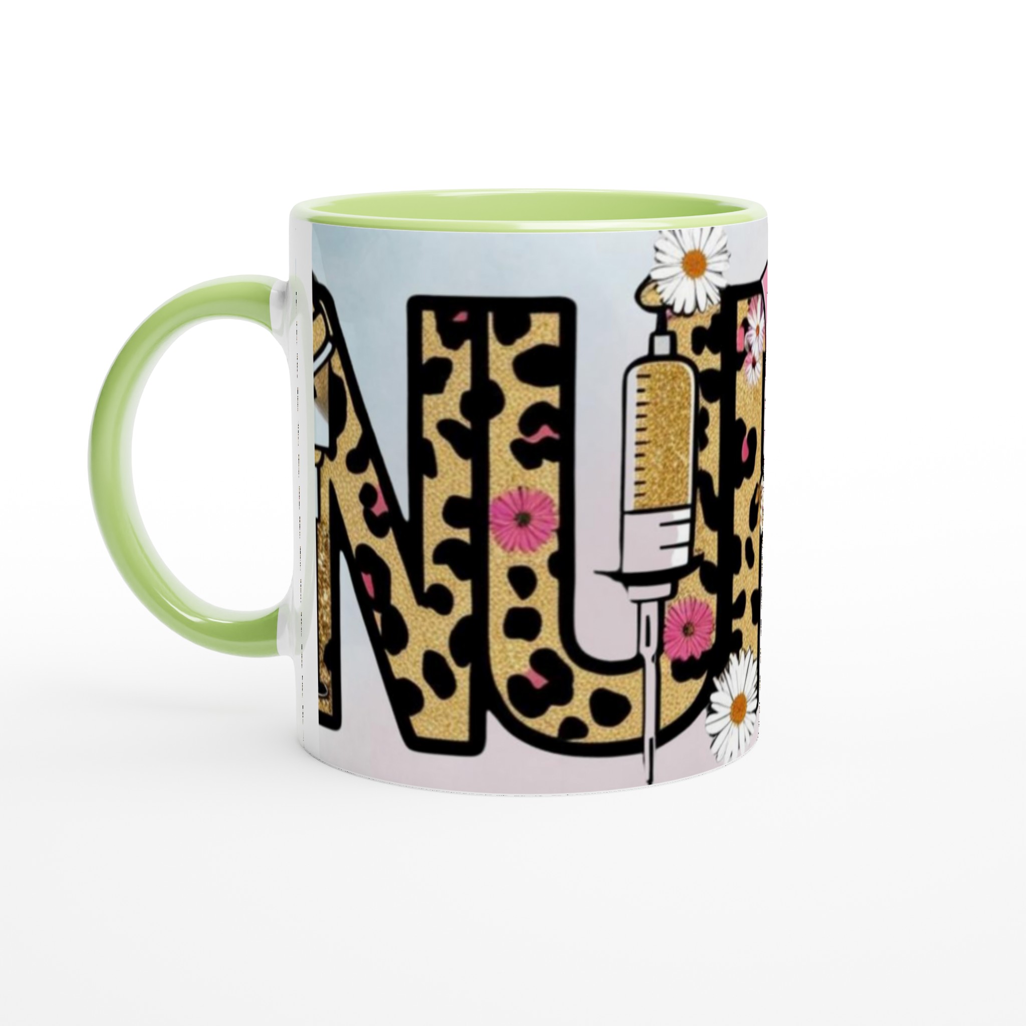 Vit 11oz keramisk mugg med gnistrande leopardmönster och blomsterinspiration – välj din favoritfärg 7 5d285907-e224-4f1e-a23e-db2850545919
